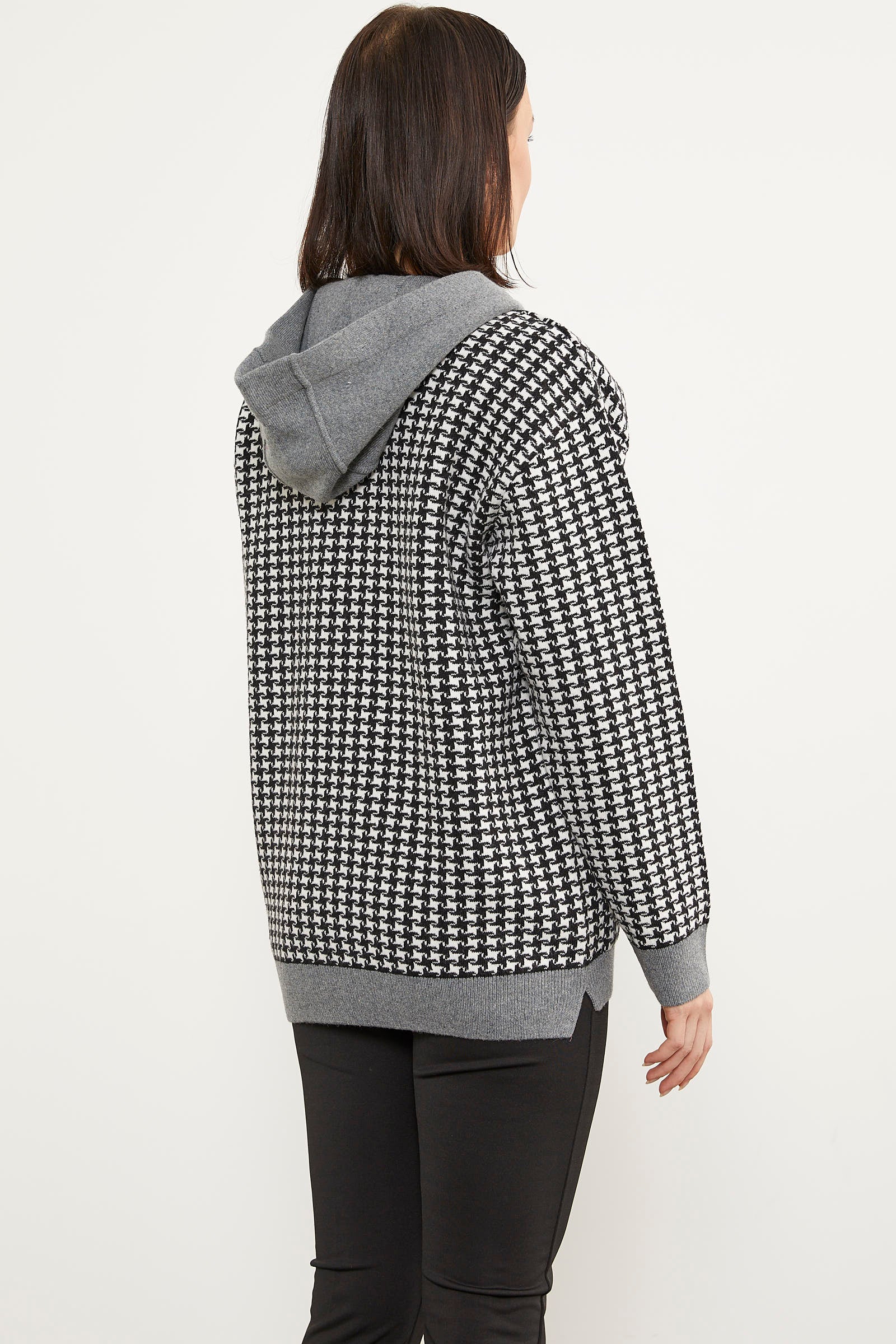 Kazayağı Desenli Cepli Triko Hırka - Siyah (5) Sementa