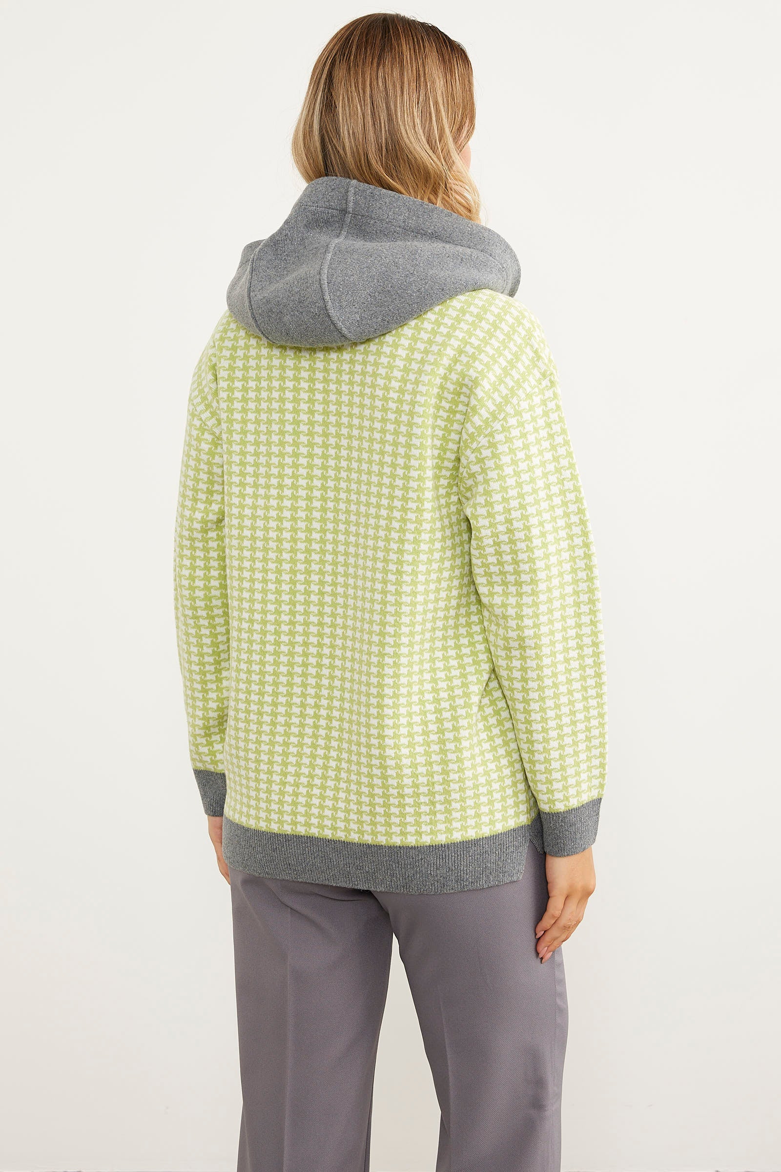 Kazayağı Desenli Cepli Triko Hırka - Yeşil (6) Sementa