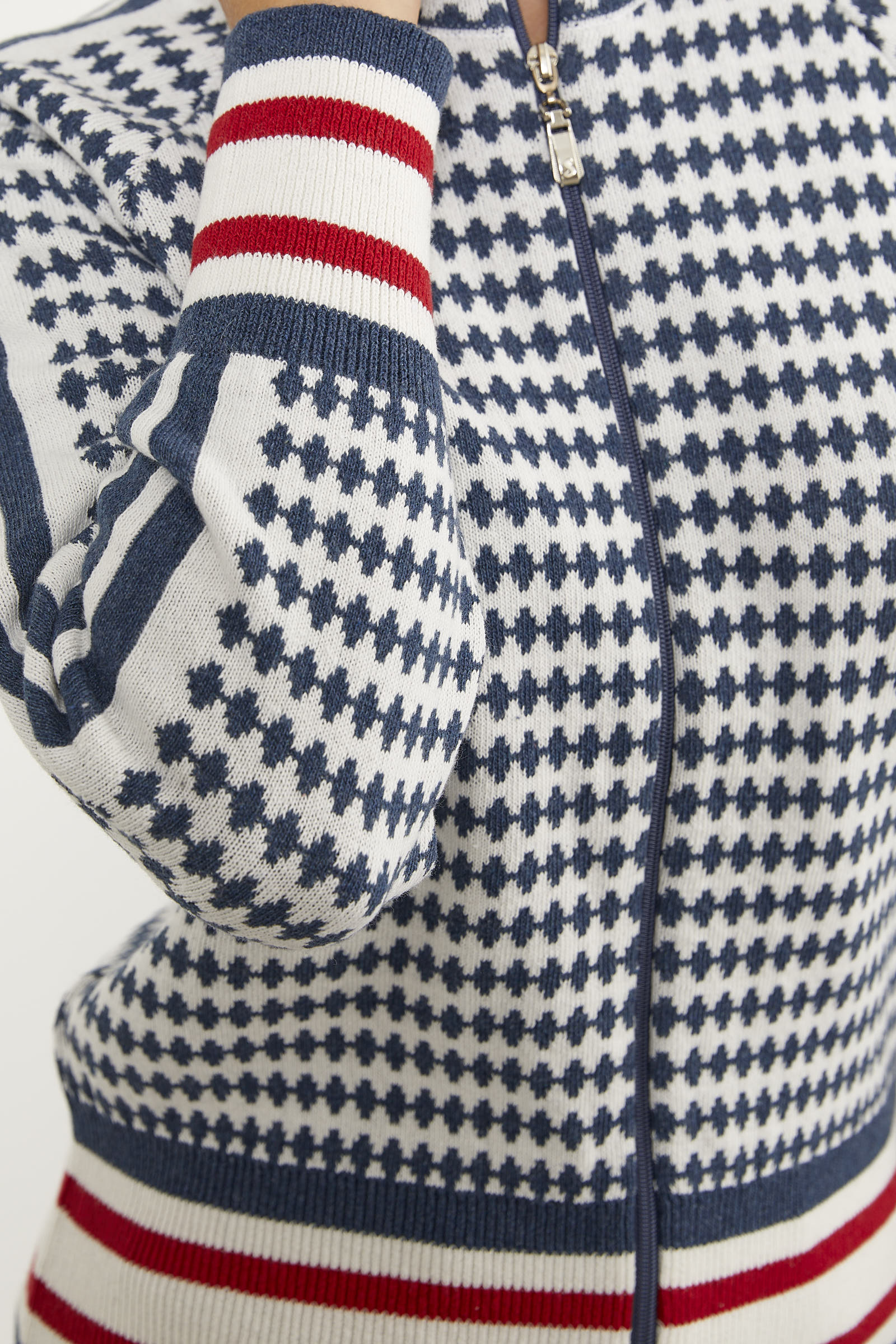 Kazayağı Desenli Fermuarlı Triko Hırka - Indigo (6) Sementa