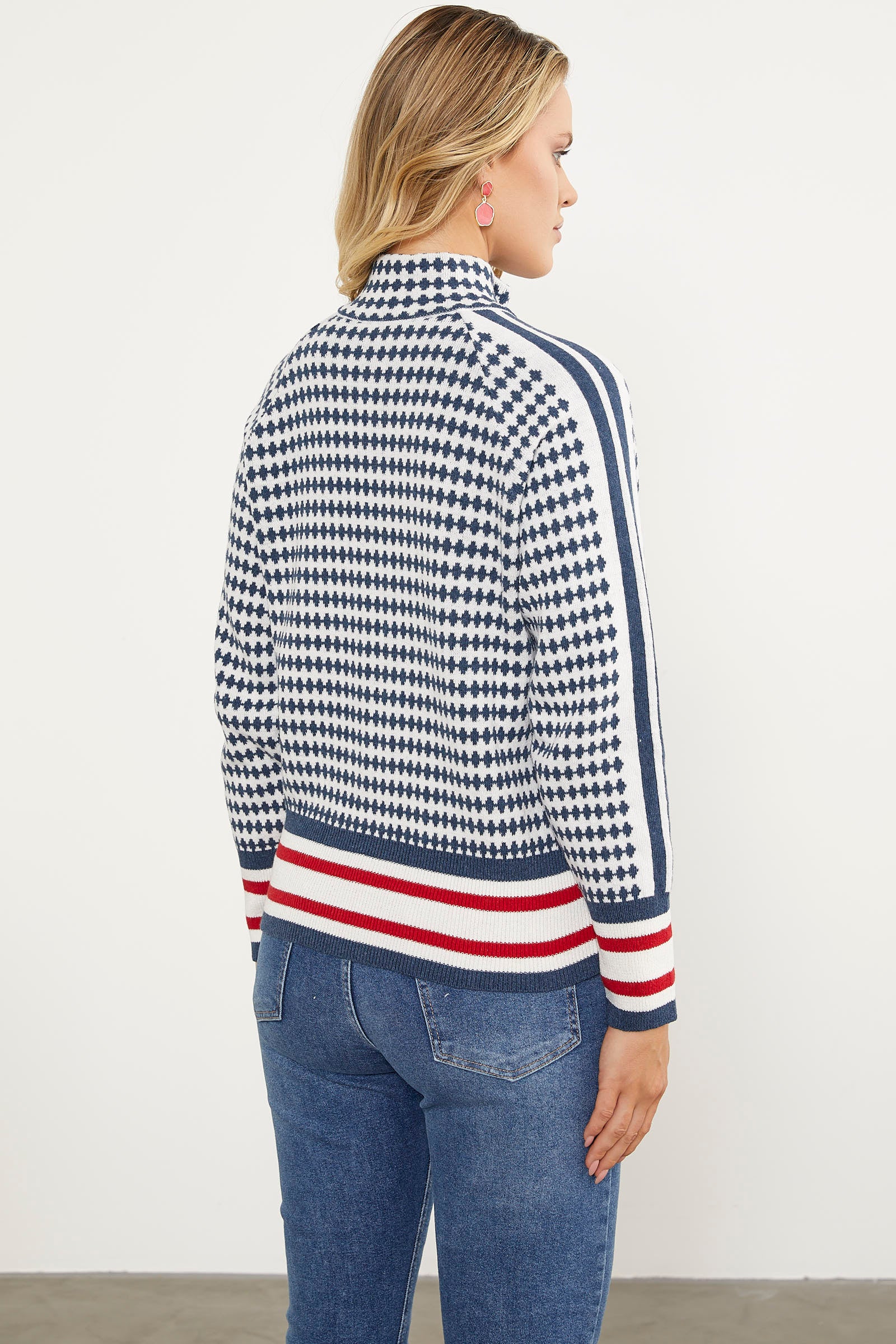 Kazayağı Desenli Fermuarlı Triko Hırka - Indigo (7) Sementa