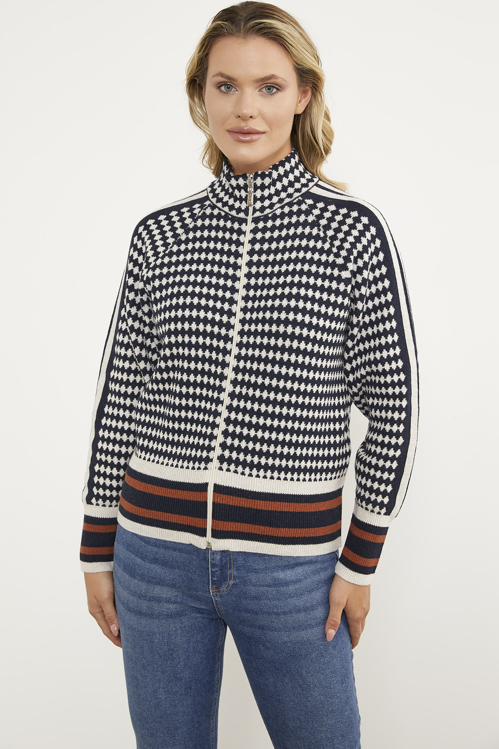 Kazayağı Desenli Fermuarlı Triko Hırka - Lacivert (2) Sementa