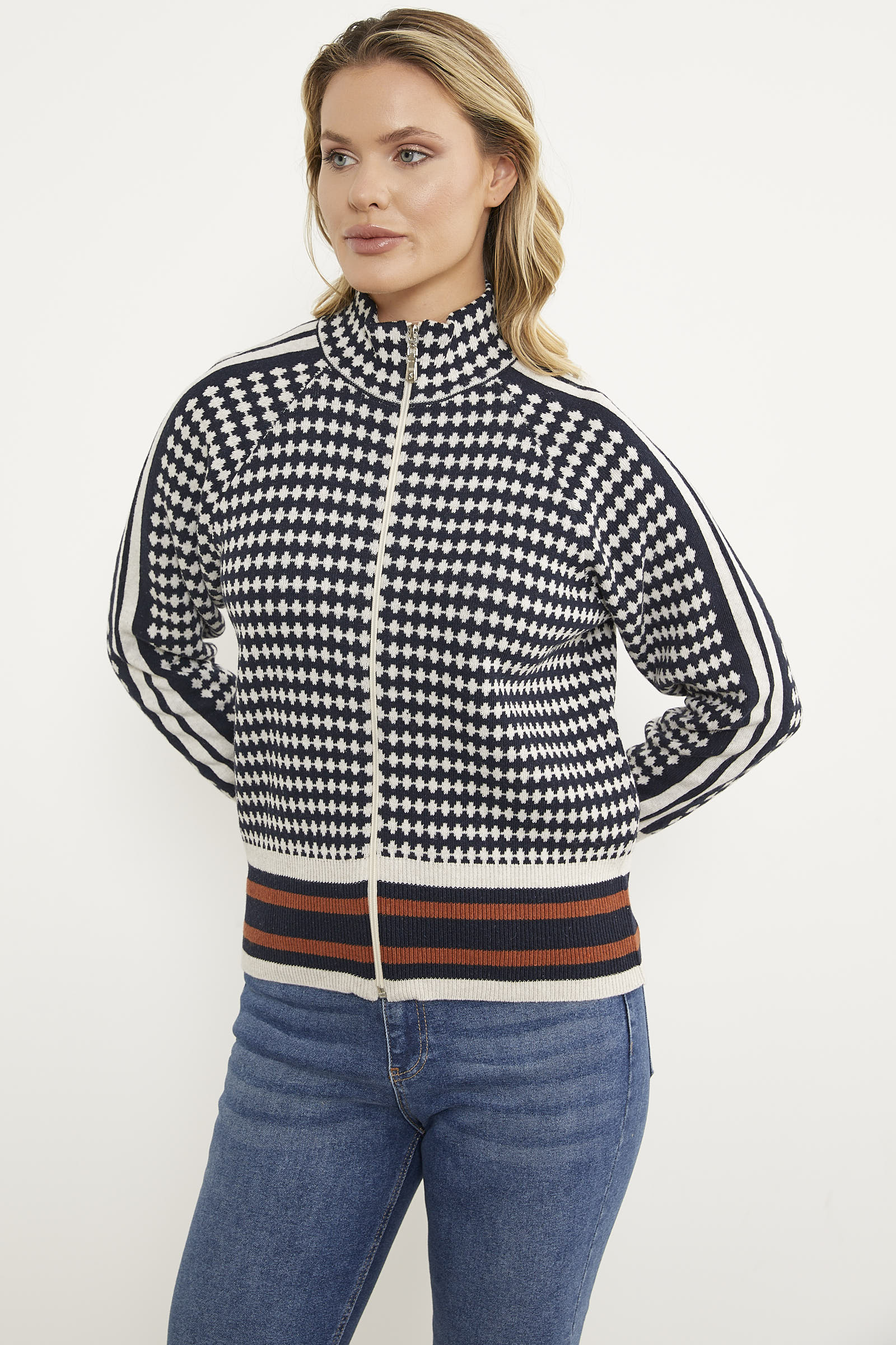 Kazayağı Desenli Fermuarlı Triko Hırka - Lacivert (3) Sementa