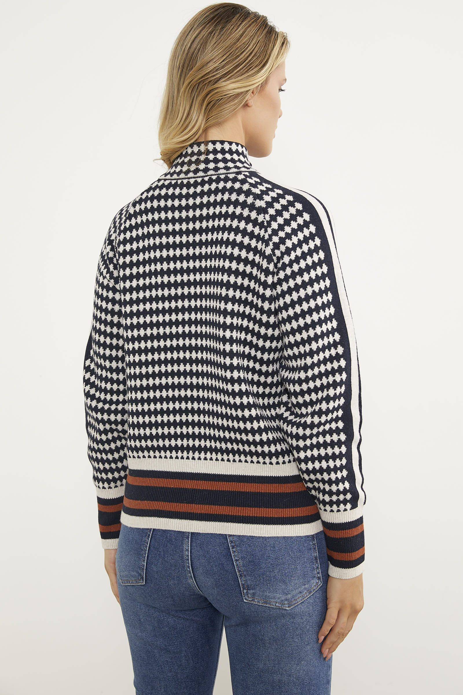 Kazayağı Desenli Fermuarlı Triko Hırka - Lacivert (5) Sementa