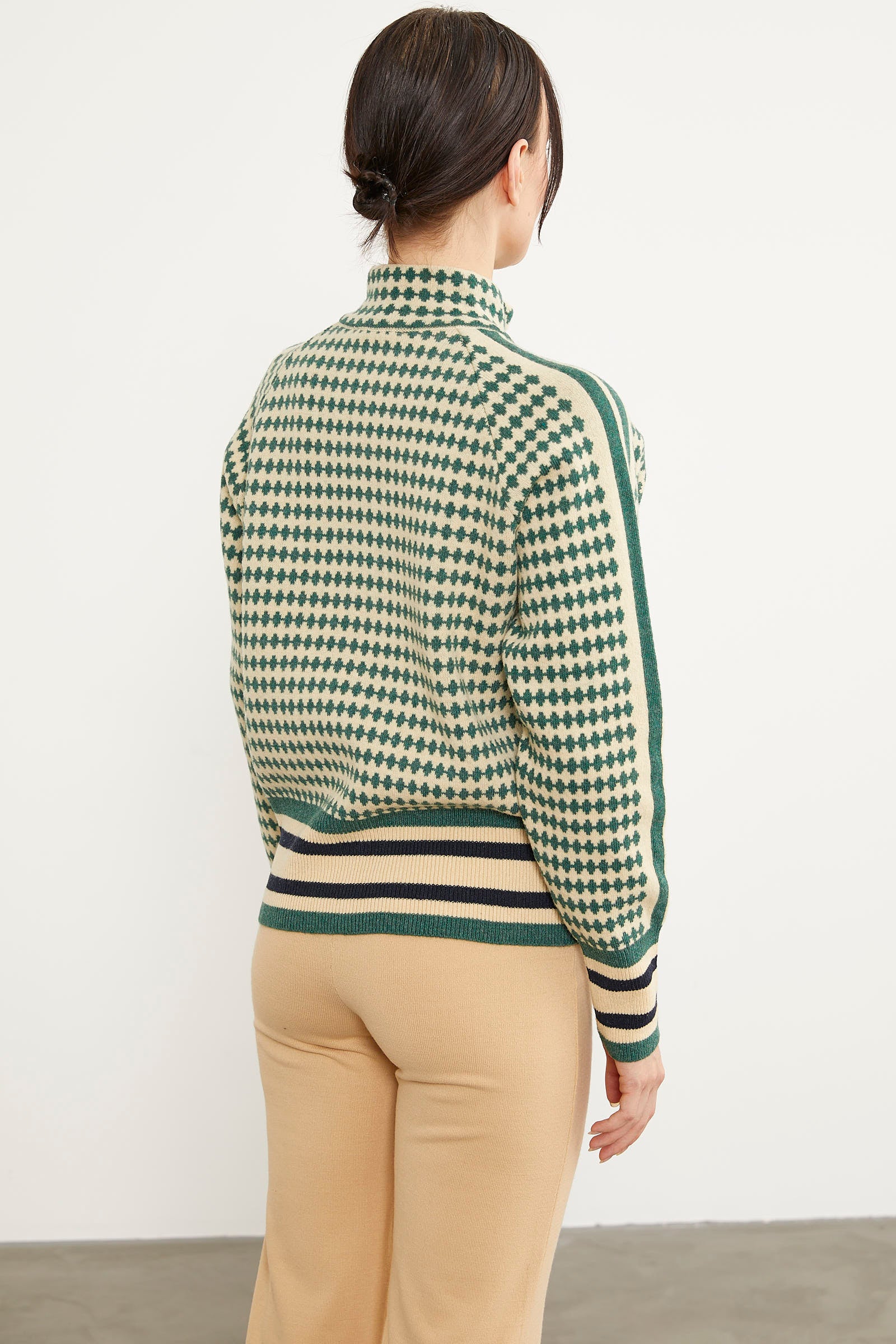 Kazayağı Desenli Fermuarlı Triko Hırka - Yeşil (5) Sementa