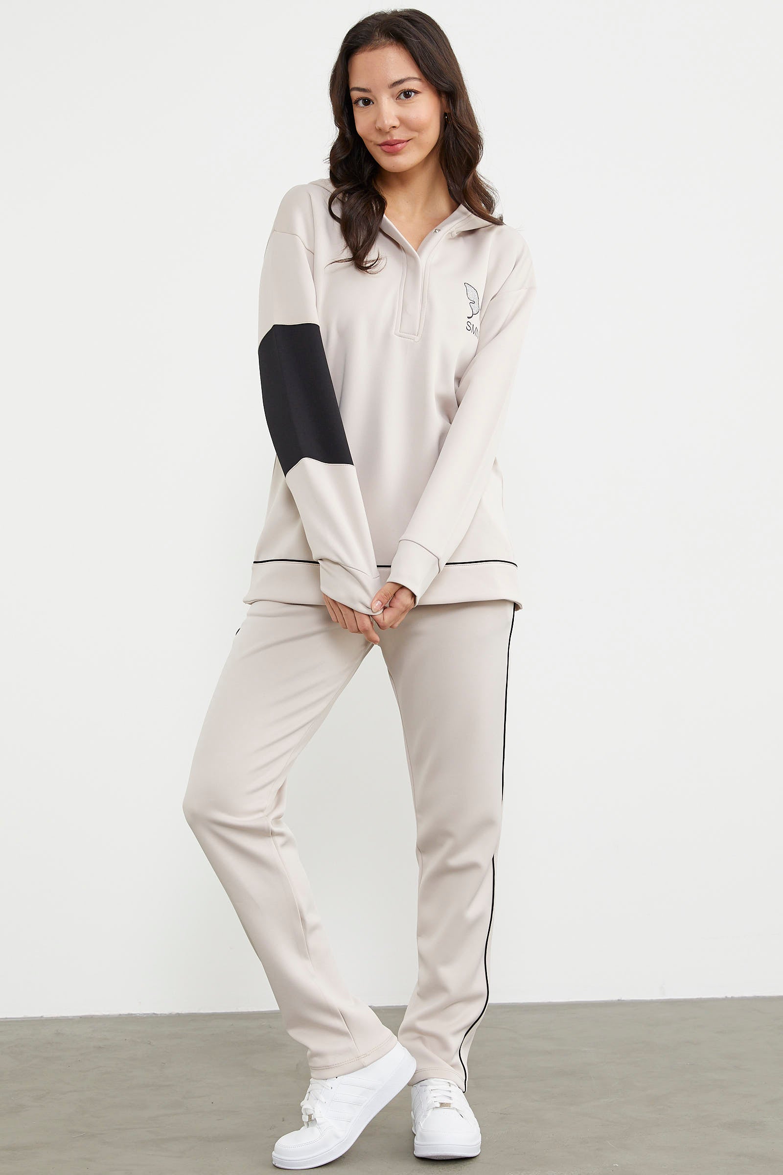 Kelebek Baskılı Oversize Scuba Eşofman Takım - Bej (5) Sementa