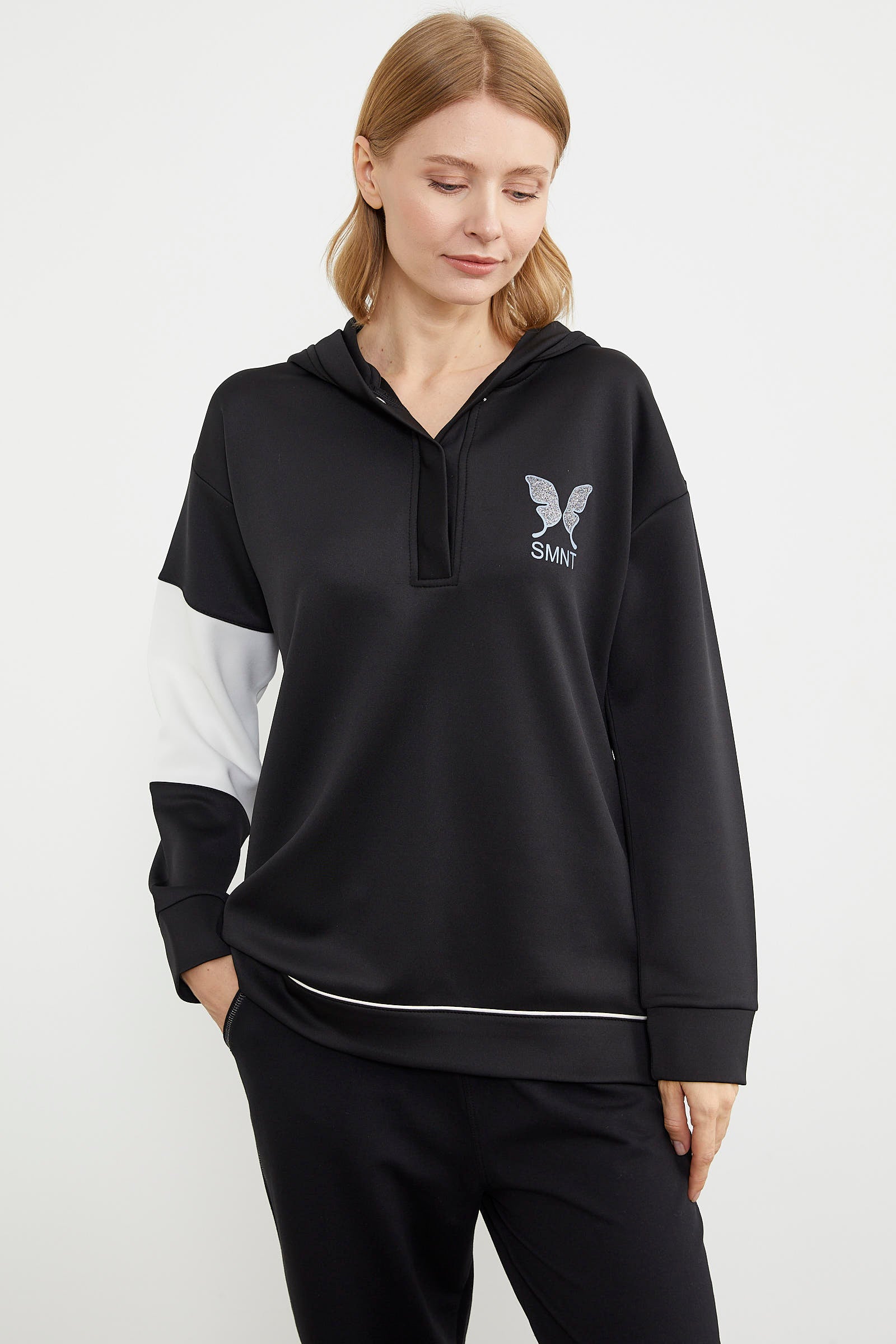 Kelebek Baskılı Oversize Scuba Eşofman Takım - Siyah (3) Sementa