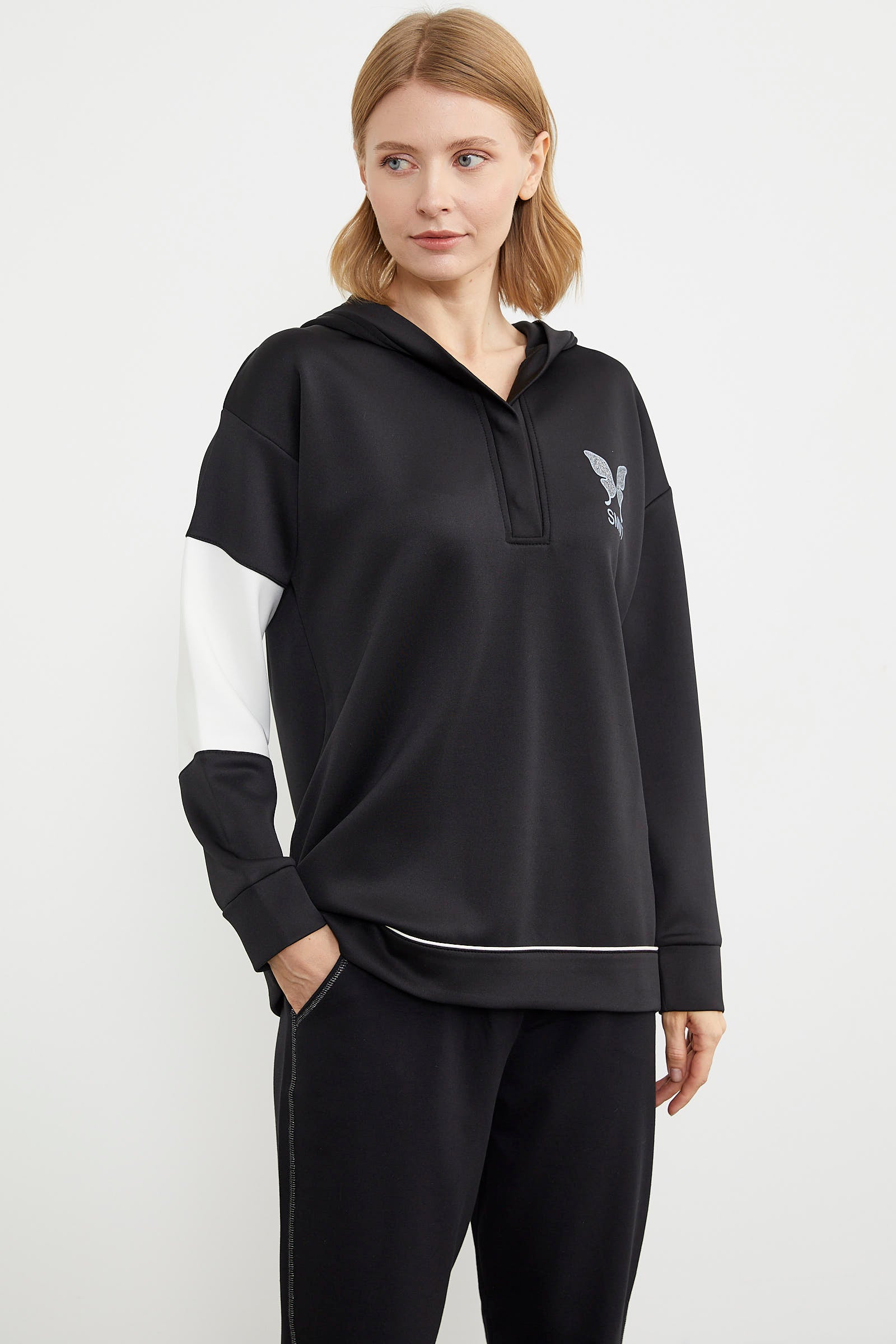 Kelebek Baskılı Oversize Scuba Eşofman Takım - Siyah (4) Sementa