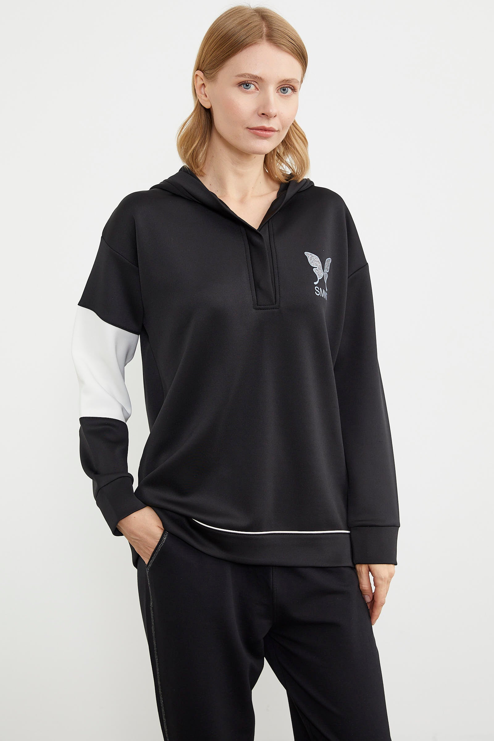 Kelebek Baskılı Oversize Scuba Eşofman Takım - Siyah (5) Sementa