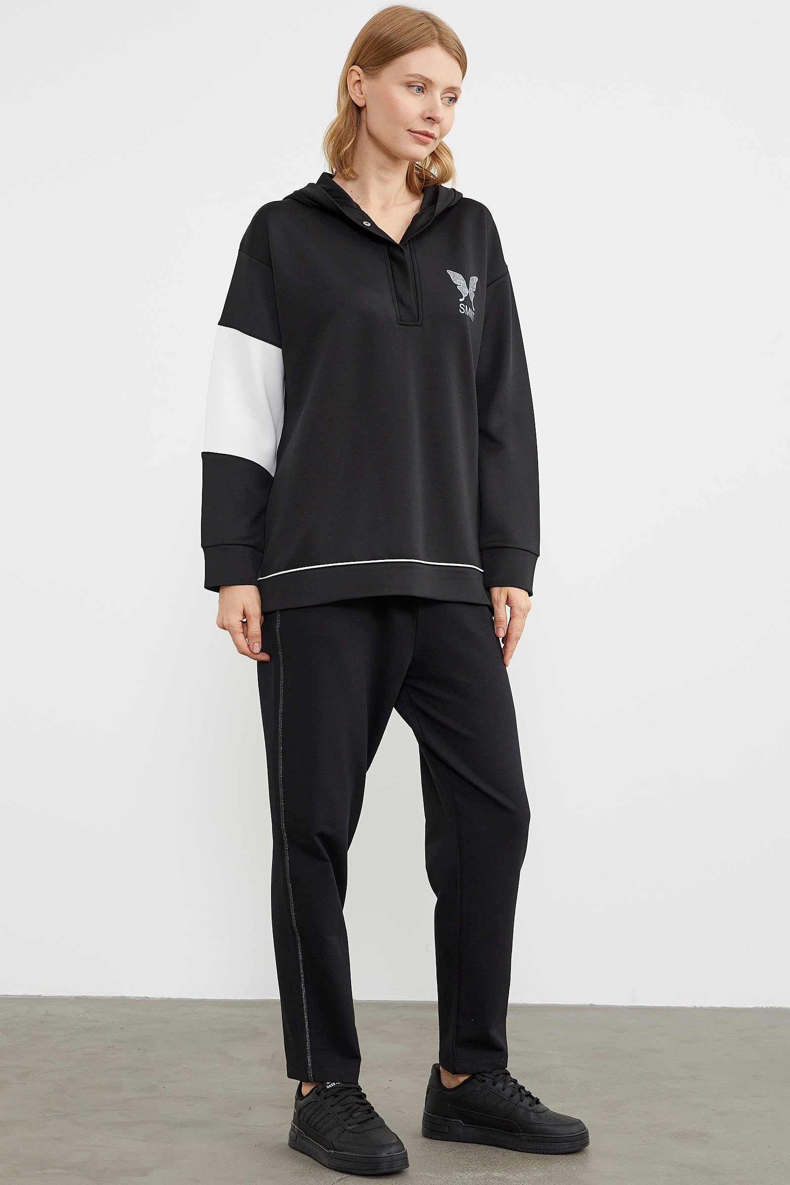 Kelebek Baskılı Oversize Scuba Eşofman Takım - Siyah (2) Sementa