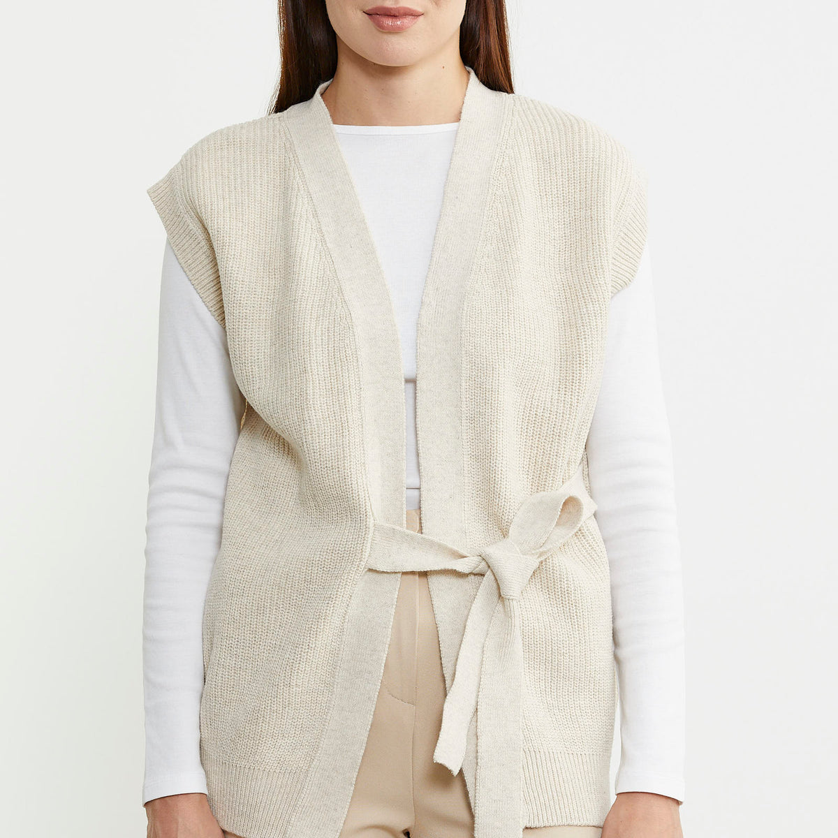 Self Belted Wool Knit Vest Beige – SEMENTA