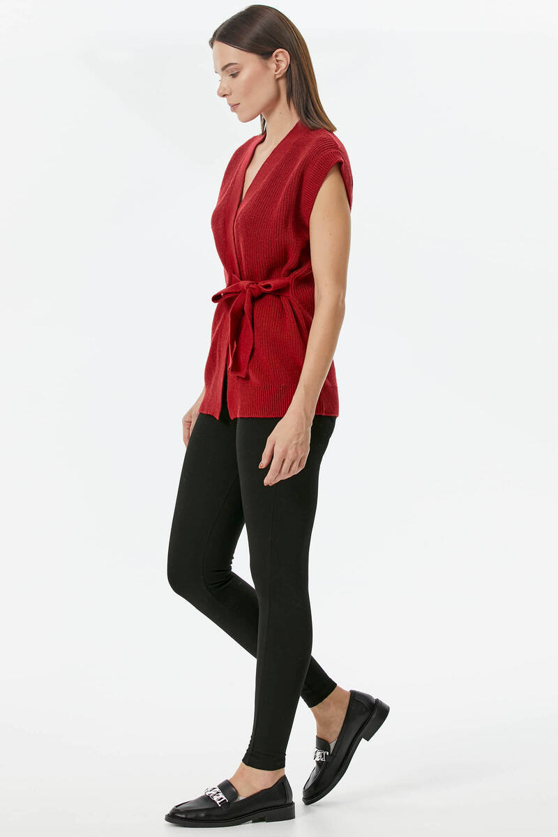 Kendinden Kemerli Triko Yelek - Kırmızı (4) Sementa