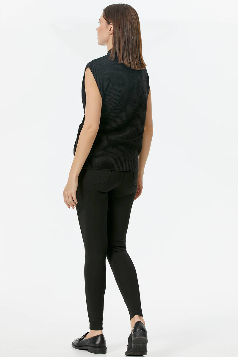 Kendinden Kemerli Triko Yelek - Siyah (5) Sementa