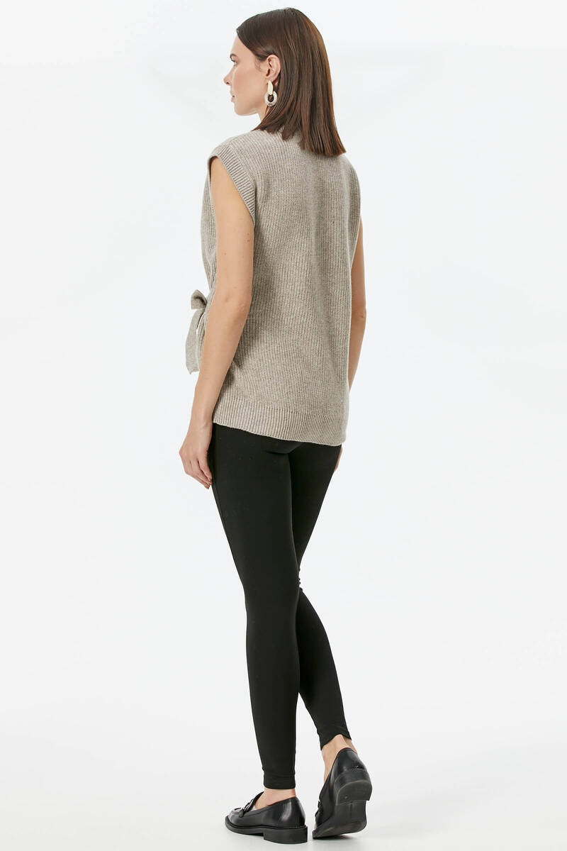 Kendinden Kemerli Triko Yelek - Vizon (3) Sementa