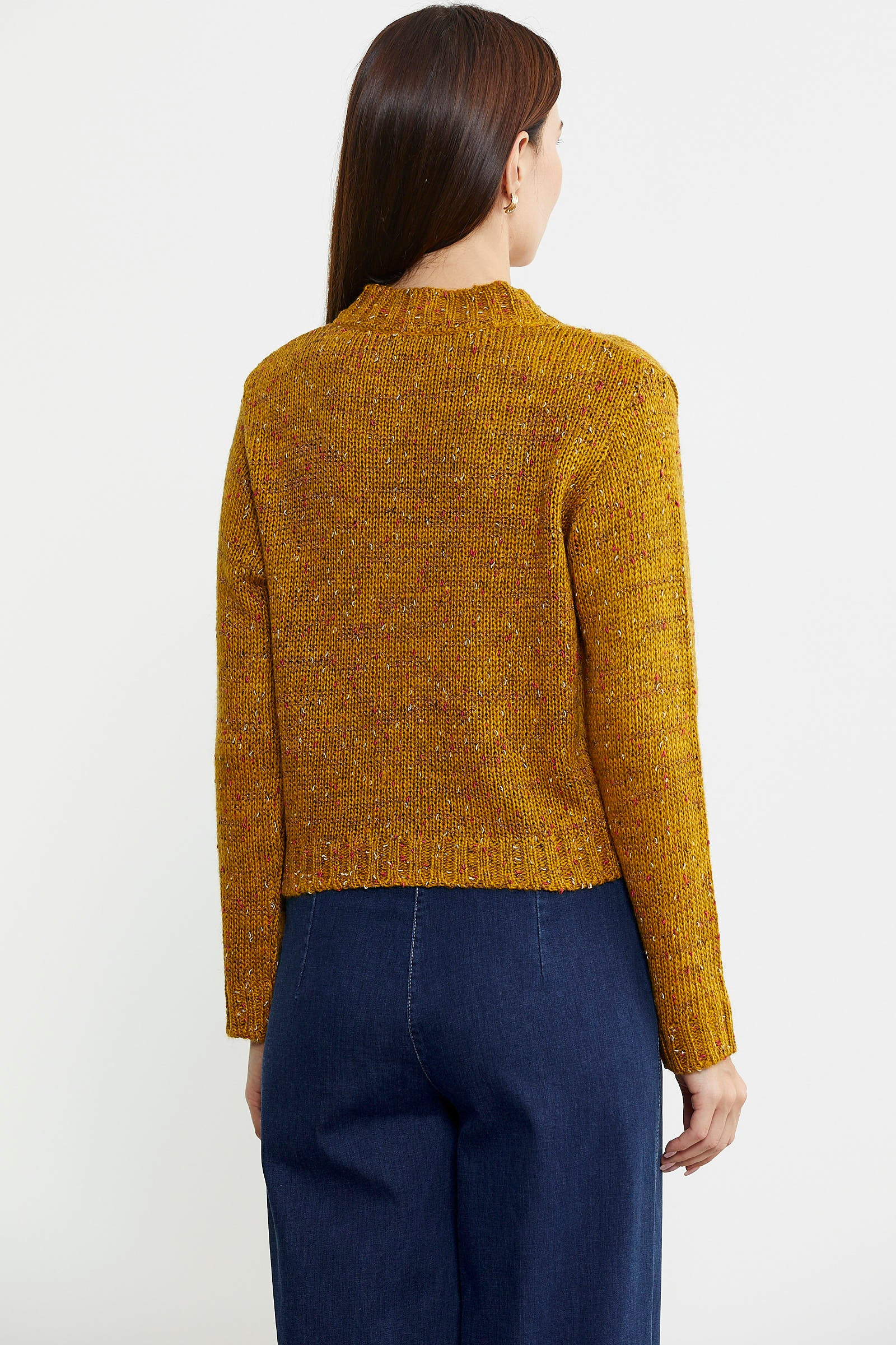 Kırçıllı Yaka Detaylı Yünlü Triko Hırka - Hardal - Sementa