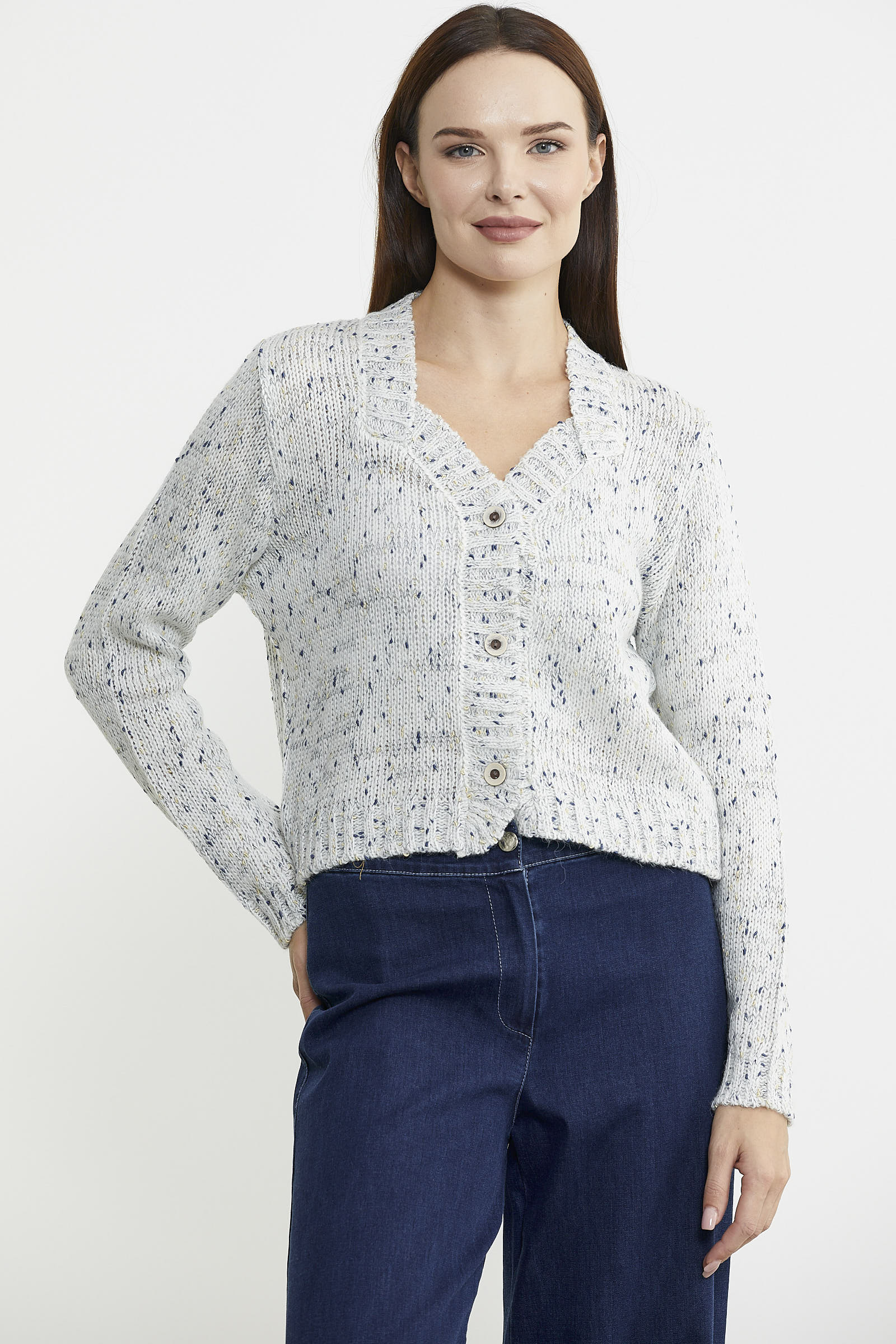 Kırçıllı Yaka Detaylı Yünlü Triko Hırka - Kemik - Sementa