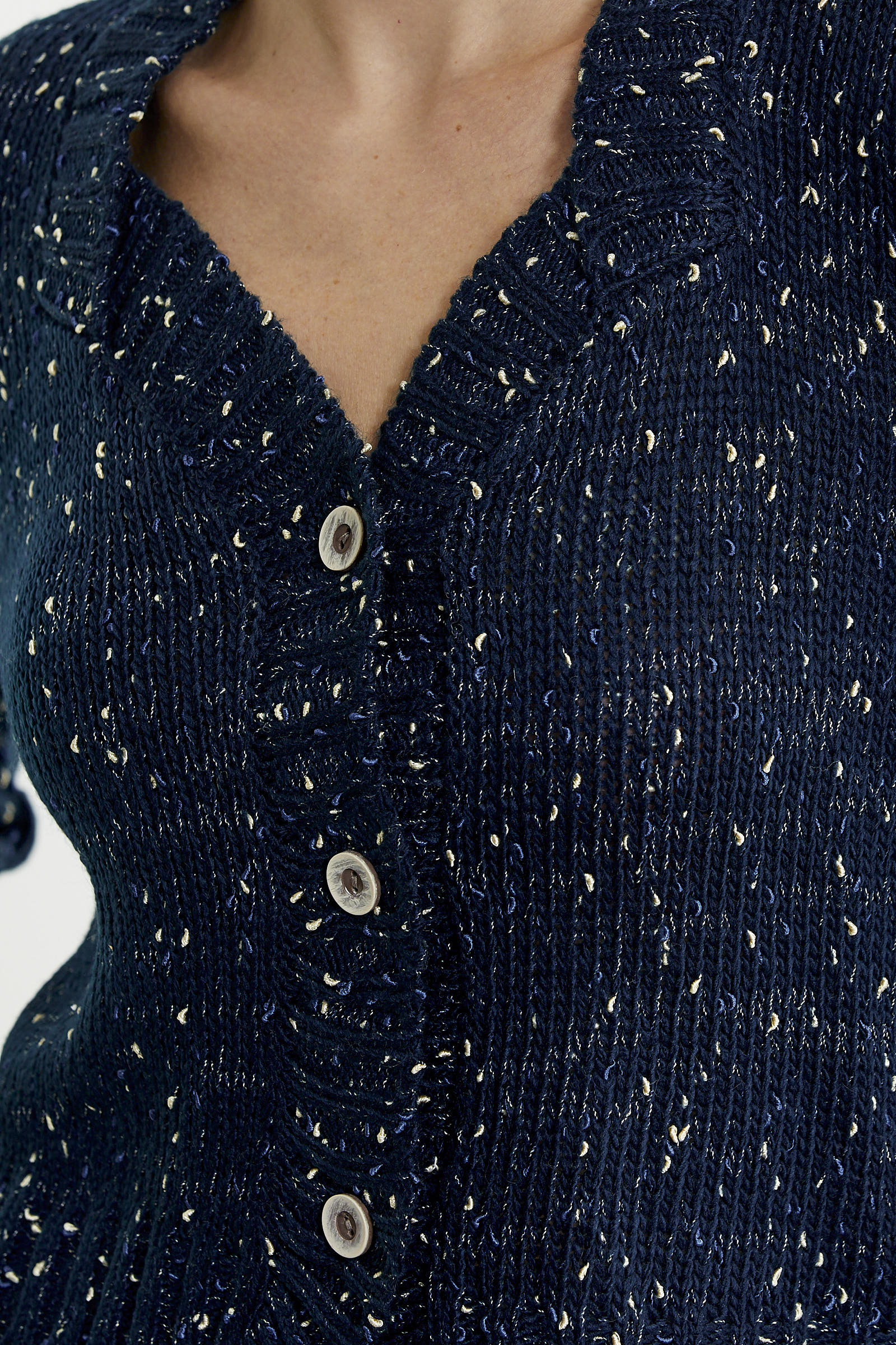 Kırçıllı Yaka Detaylı Yünlü Triko Hırka - Lacivert - Sementa