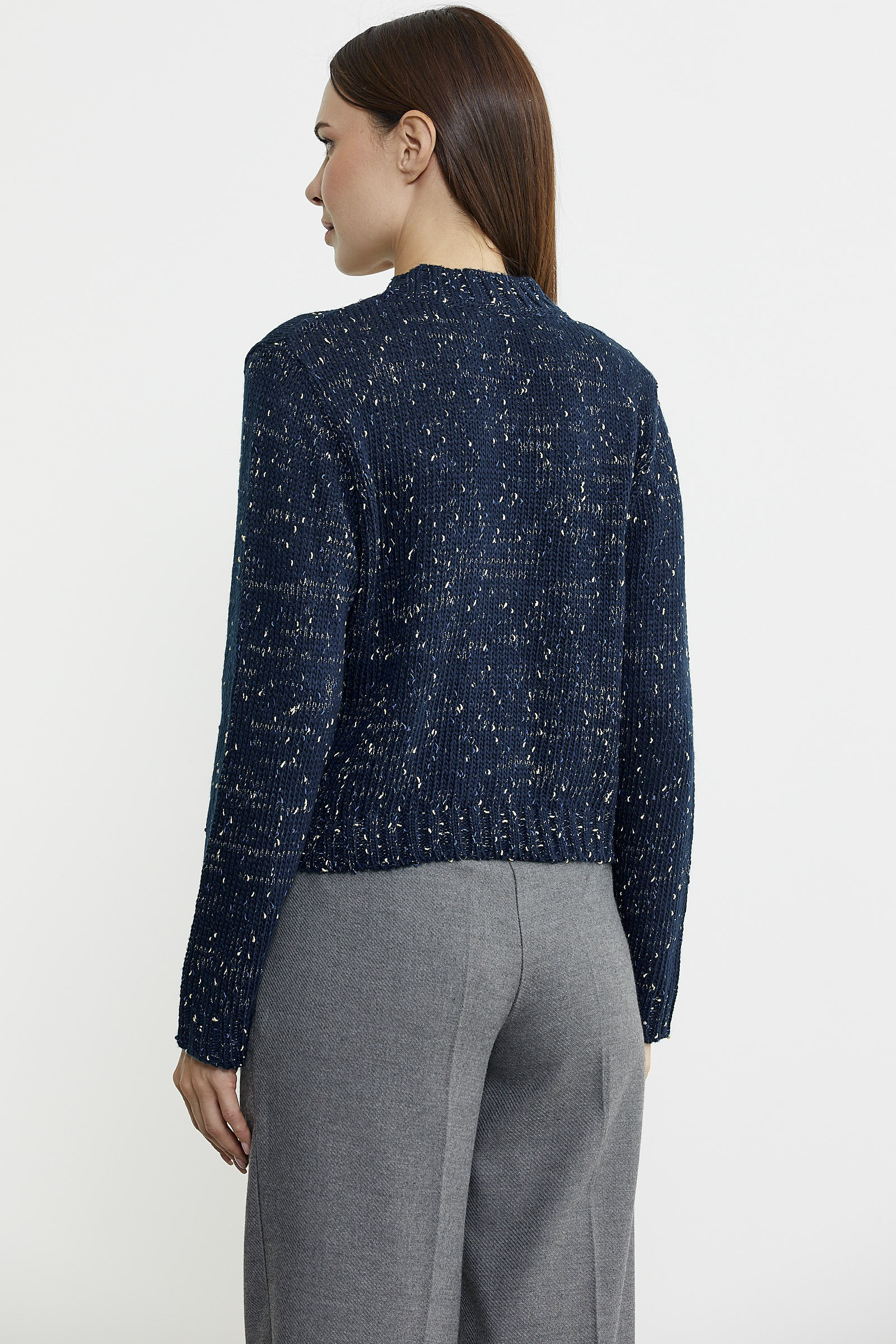 Kırçıllı Yaka Detaylı Yünlü Triko Hırka - Lacivert - Sementa