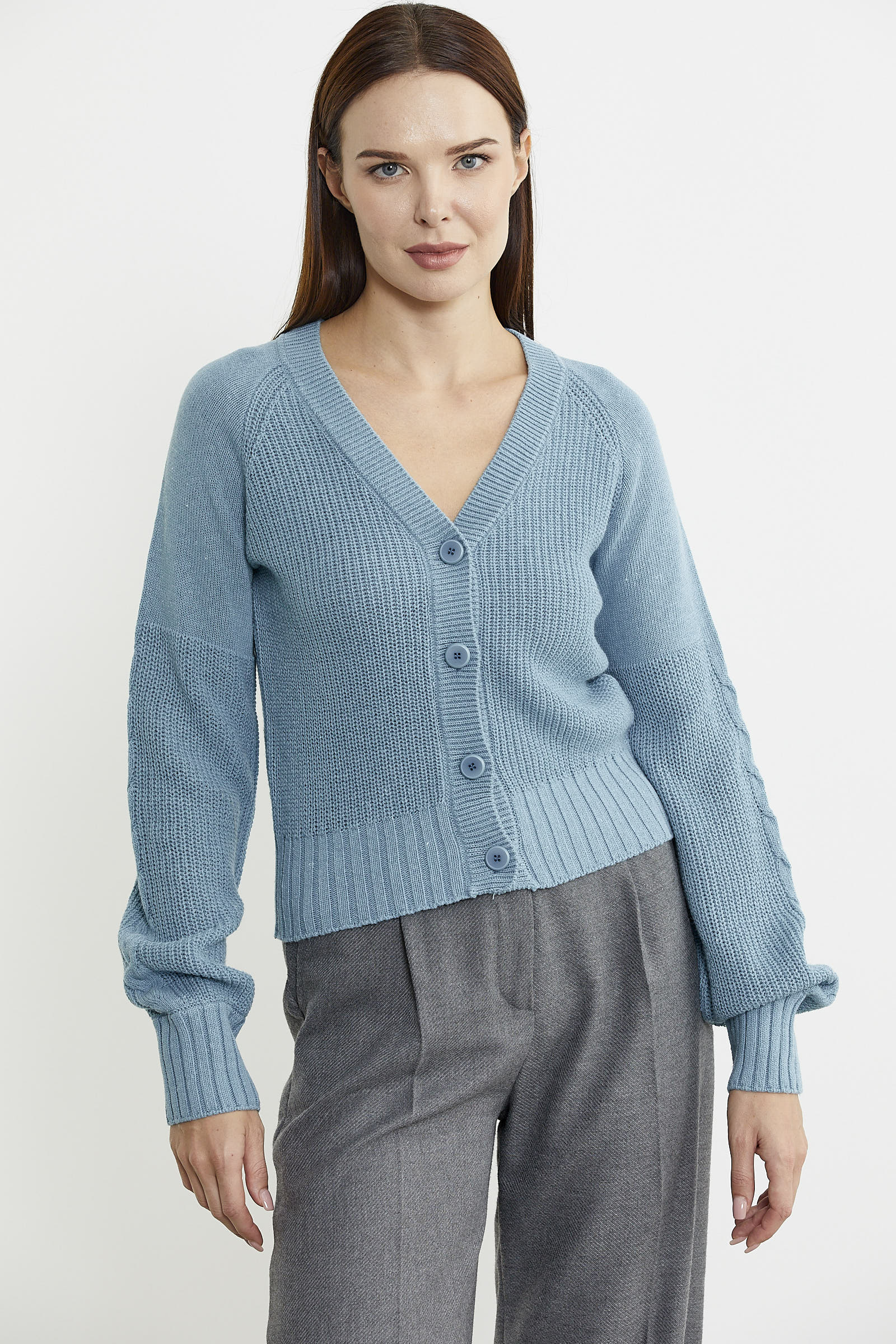 Kısa Düğmeli Yünlü Triko Hırka - Açık Mavi - Sementa