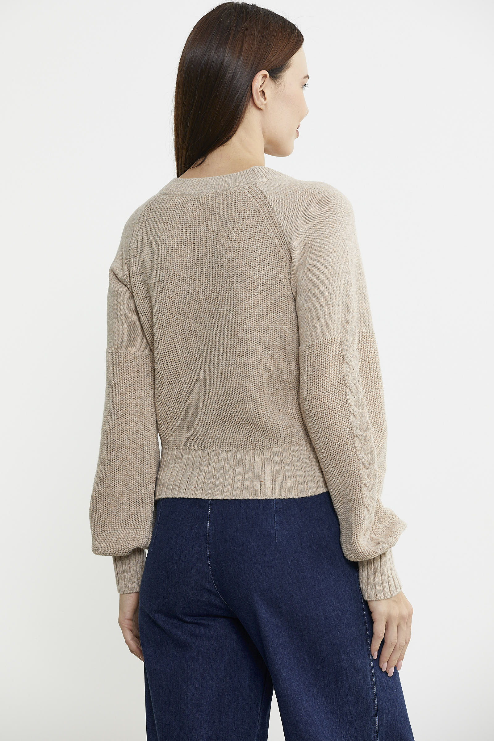 Kısa Düğmeli Yünlü Triko Hırka - Vizon - Sementa