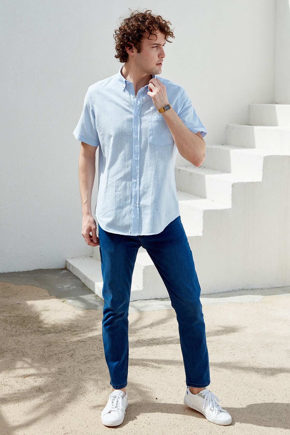 Kısa Kol Cepli Yazlık Gömlek - Açık Mavi (2) Sementa