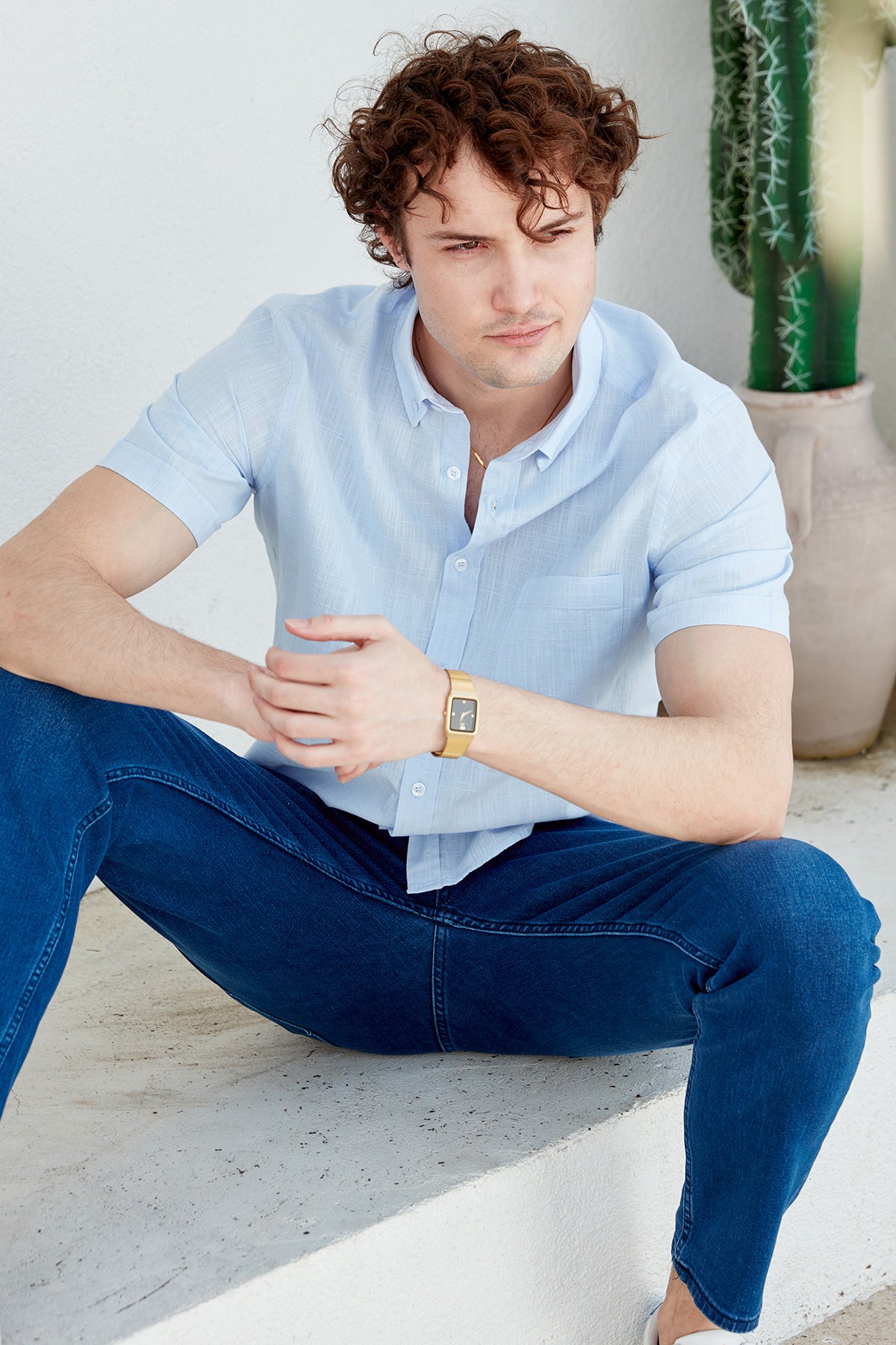 Kısa Kol Cepli Yazlık Gömlek - Açık Mavi (3) Sementa