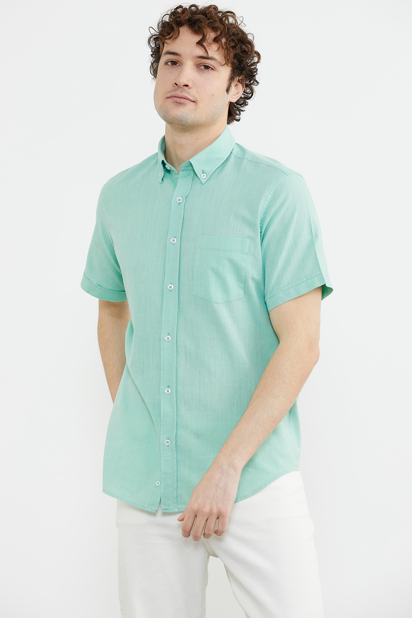 Kısa Kol Cepli Yazlık Gömlek - Mint (2) Sementa