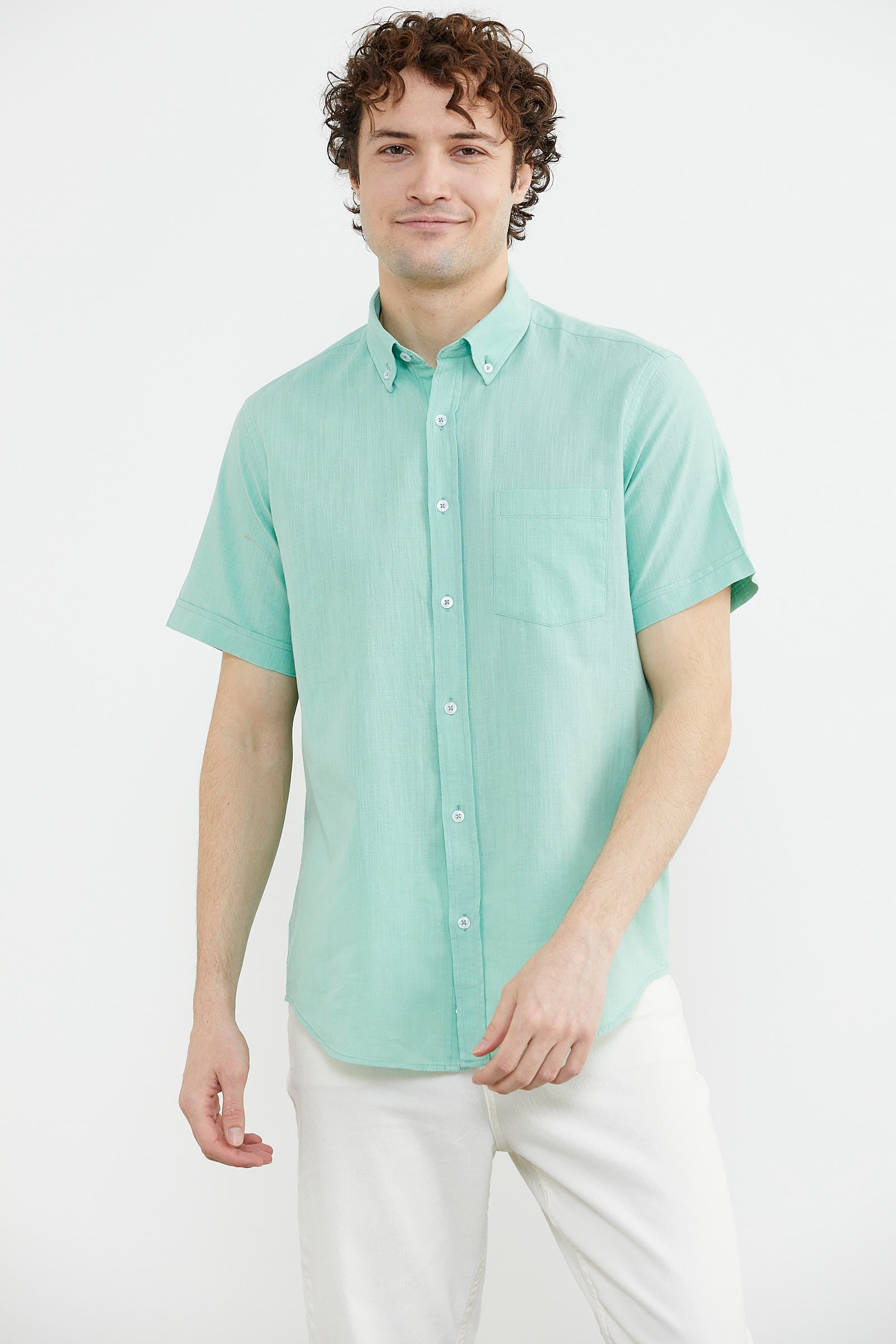 Kısa Kol Cepli Yazlık Gömlek - Mint (4) Sementa