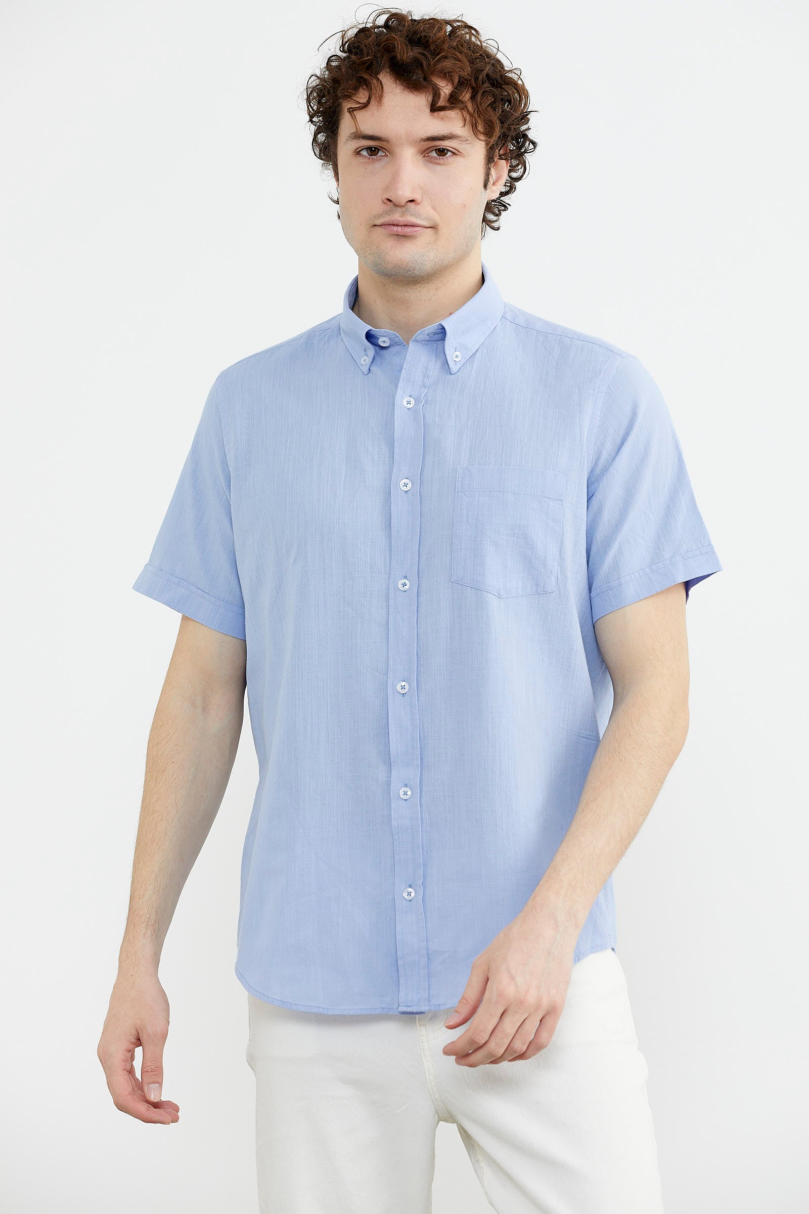 Kısa Kol Cepli Yazlık Gömlek - Orta Mavi (2) Sementa