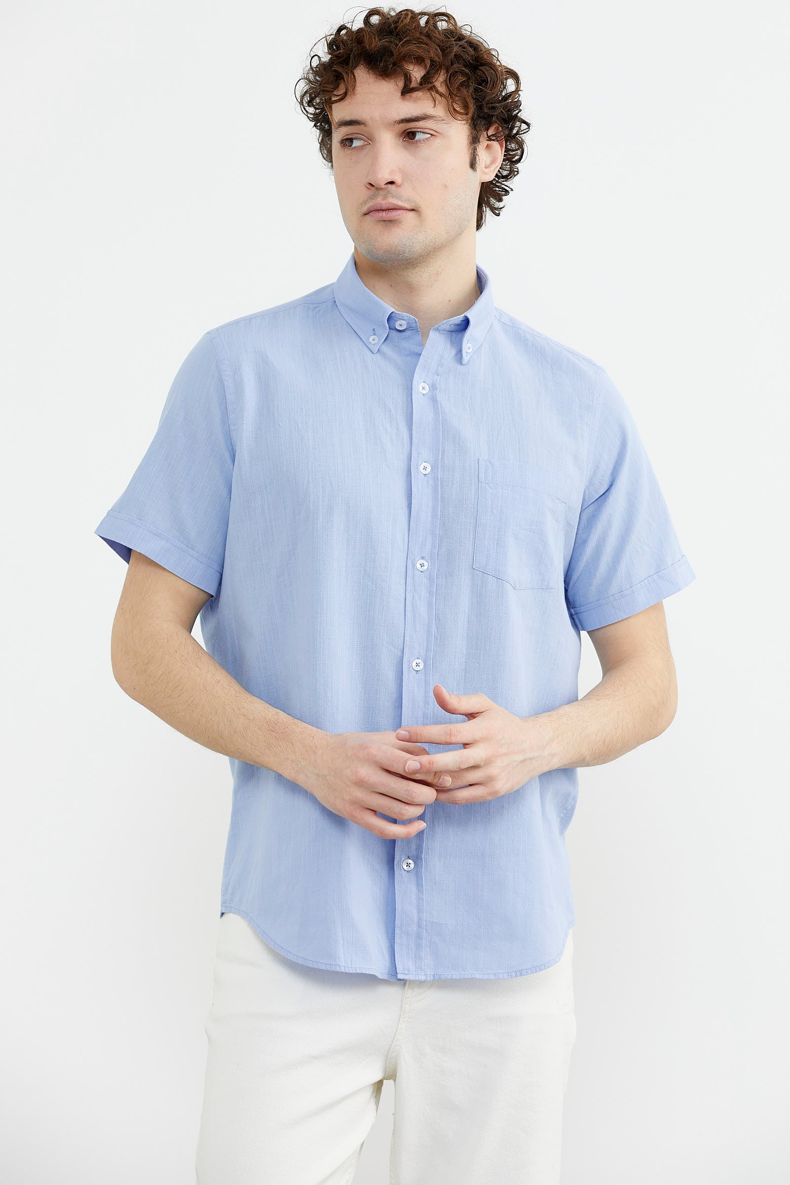 Kısa Kol Cepli Yazlık Gömlek - Orta Mavi (3) Sementa