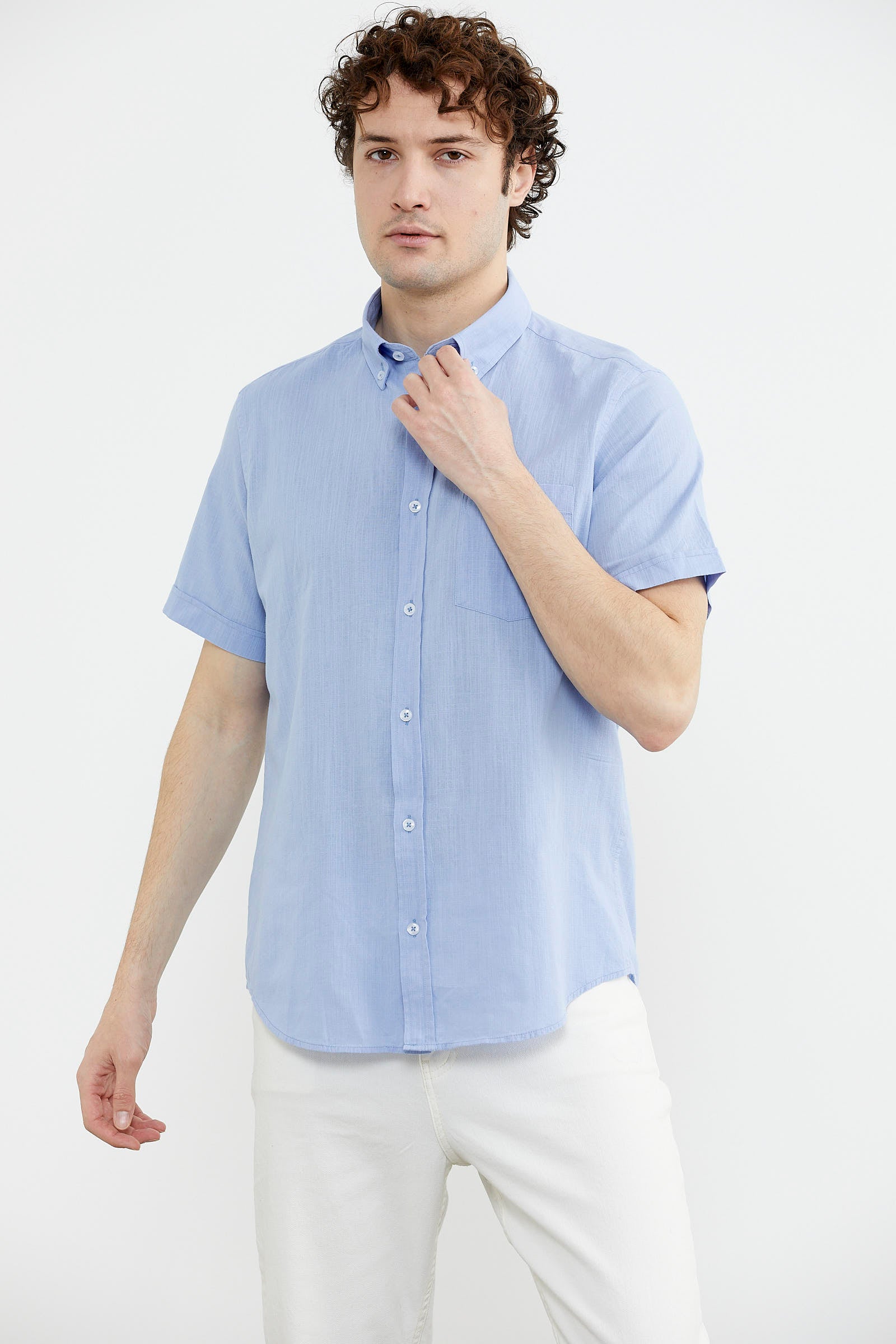 Kısa Kol Cepli Yazlık Gömlek - Orta Mavi (4) Sementa