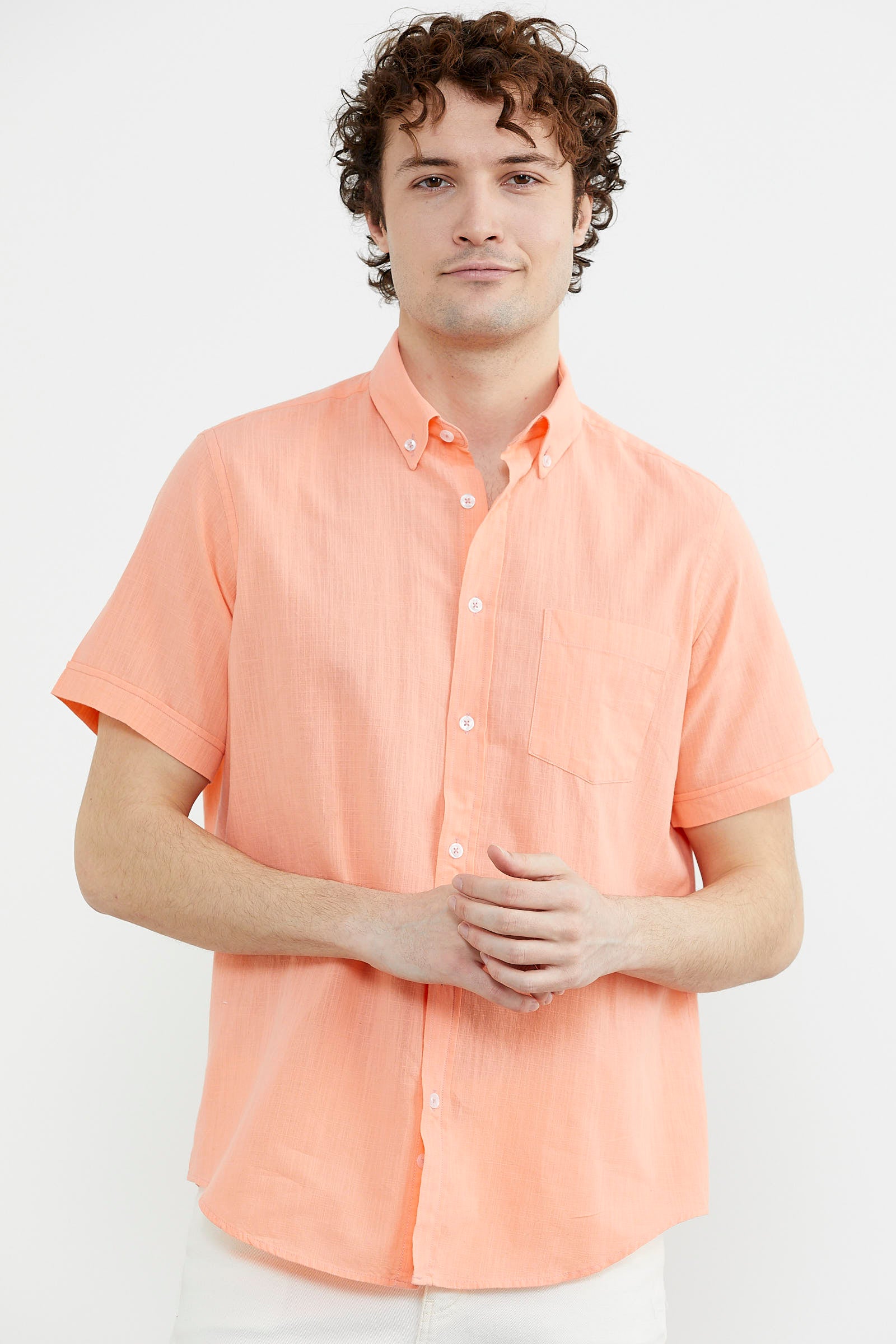 Kısa Kol Cepli Yazlık Gömlek - Somon (3) Sementa