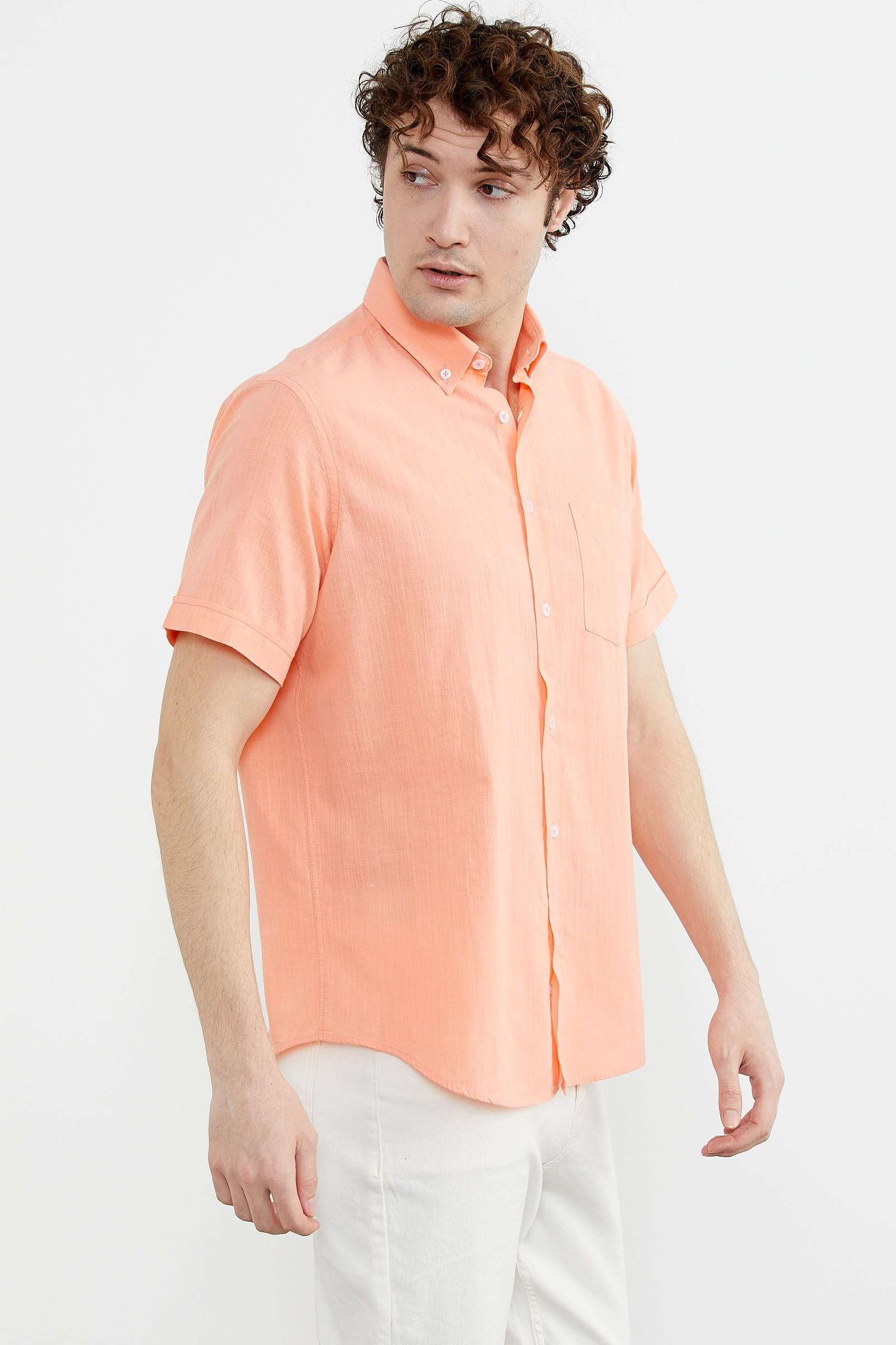 Kısa Kol Cepli Yazlık Gömlek - Somon (5) Sementa