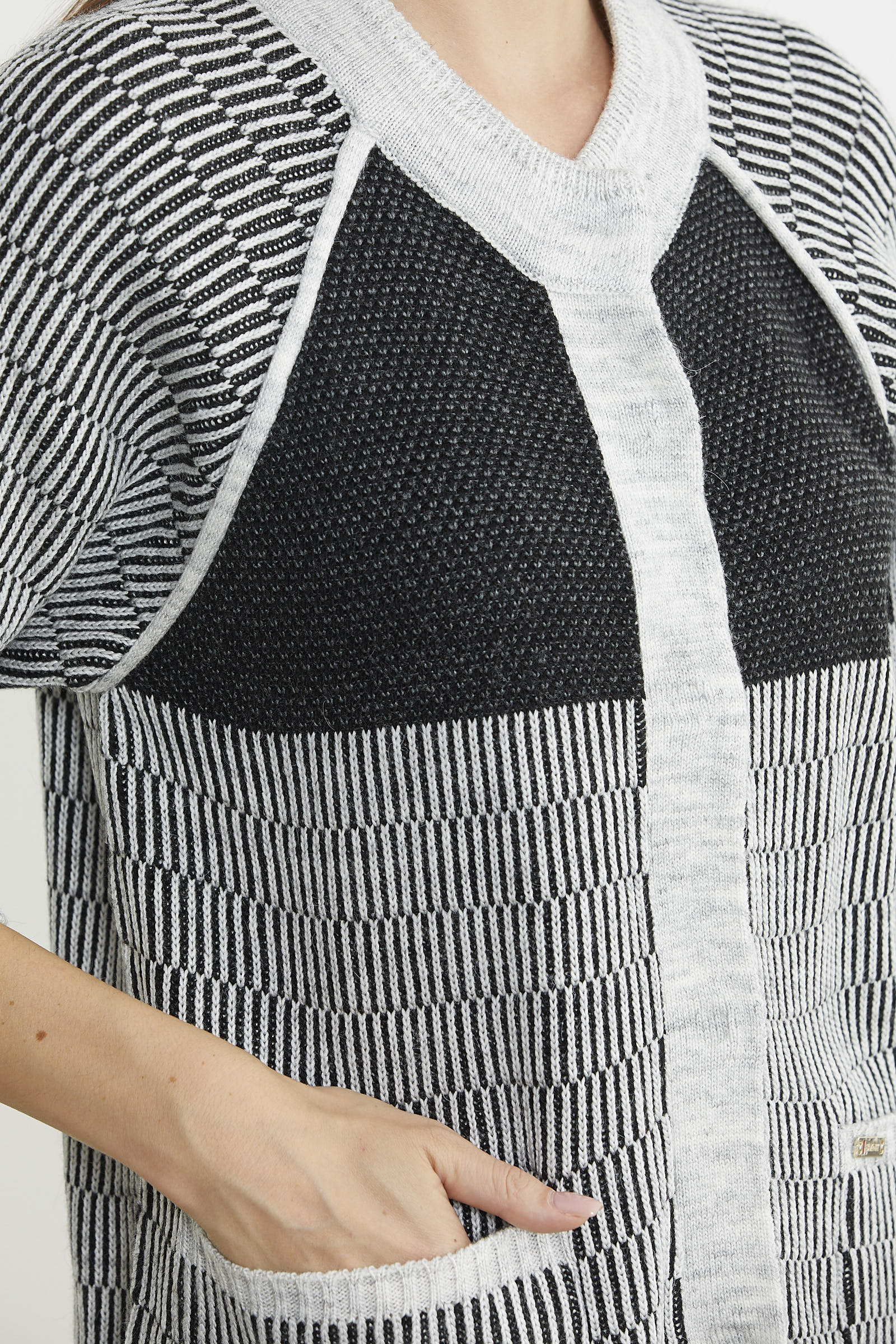 Kısa Kol Çıt Çıtlı Uzun Yünlü Triko Hırka - Gri - Sementa