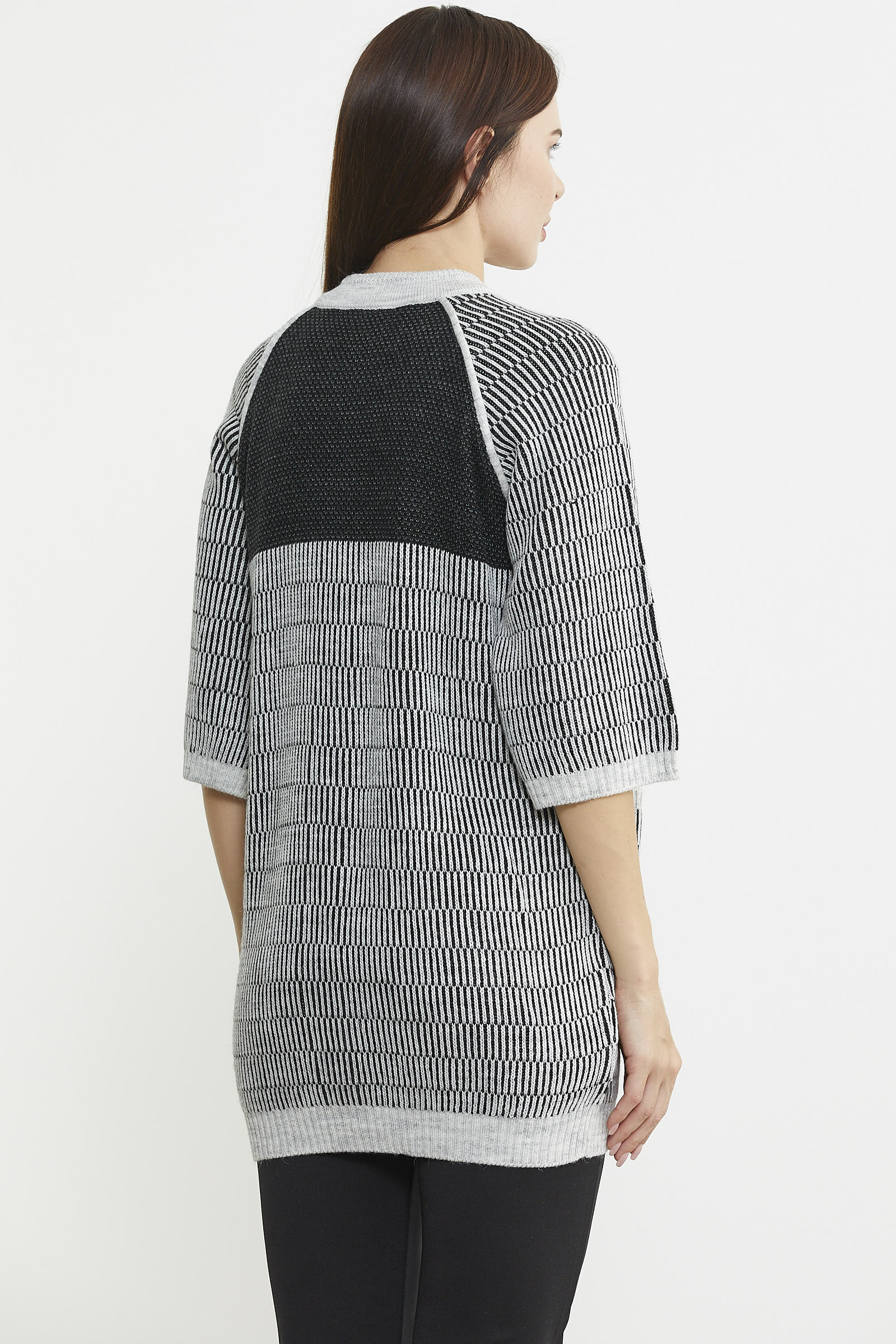 Kısa Kol Çıt Çıtlı Uzun Yünlü Triko Hırka - Gri - Sementa