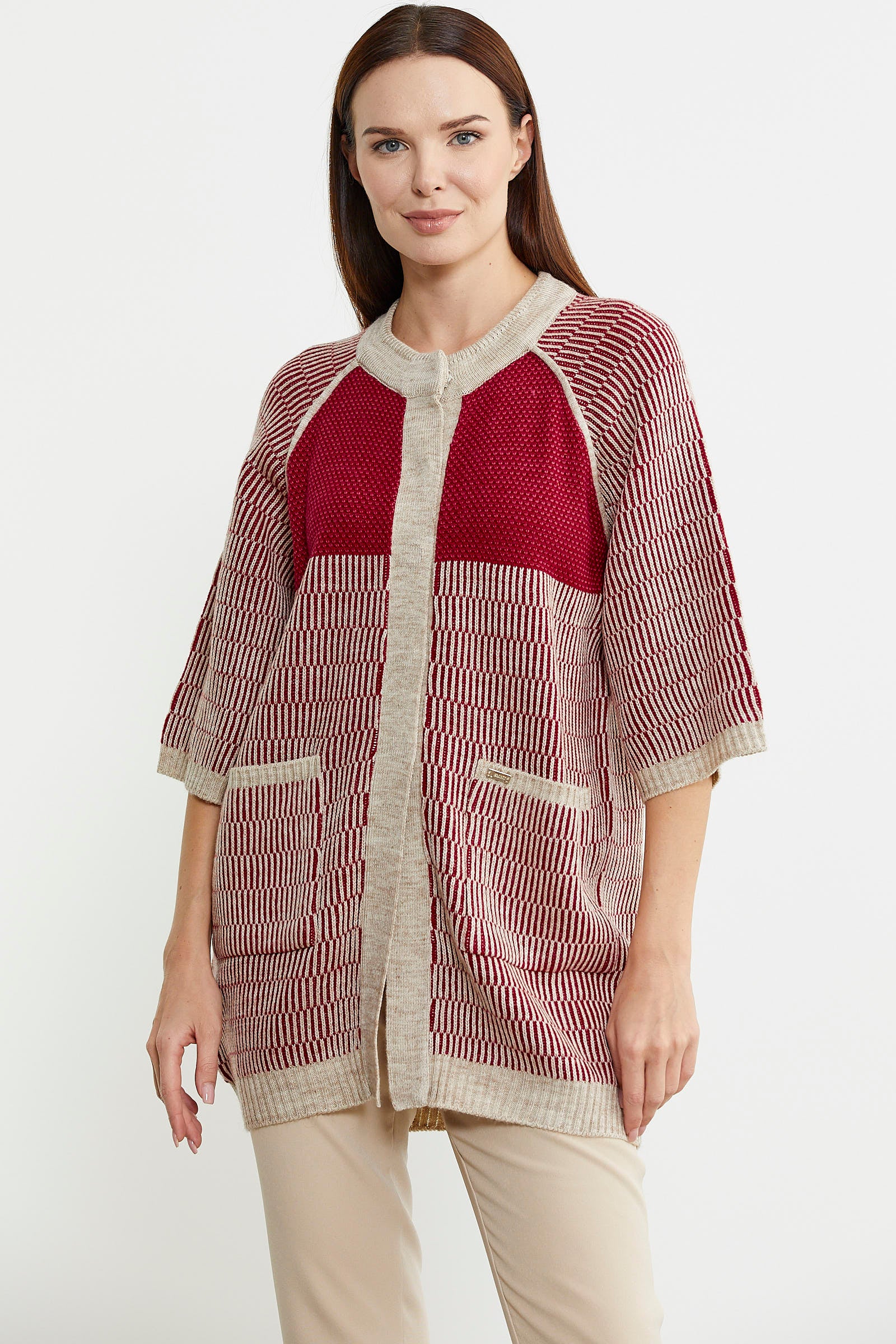 Kısa Kol Çıt Çıtlı Uzun Yünlü Triko Hırka - Kırmızı - Sementa