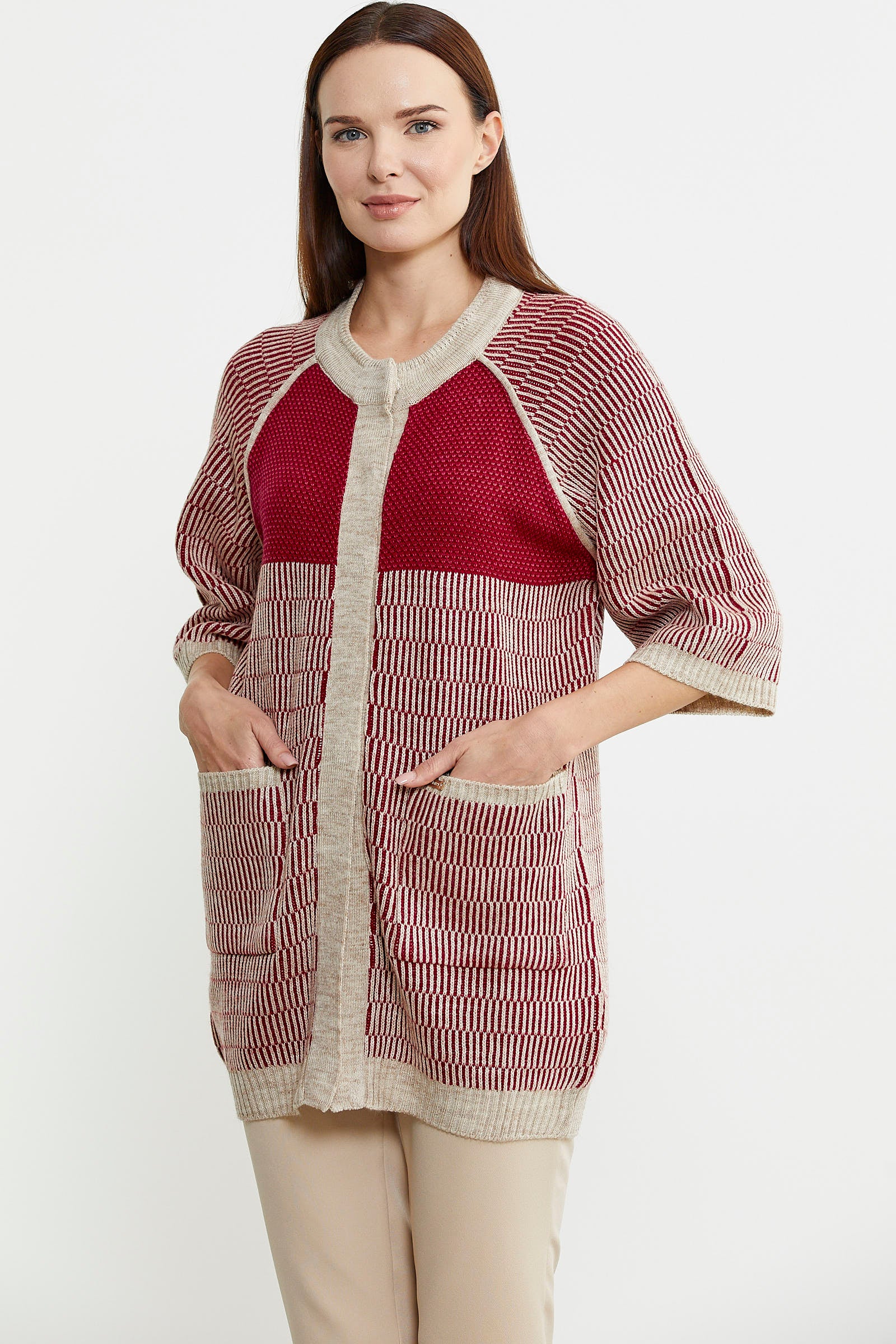 Kısa Kol Çıt Çıtlı Uzun Yünlü Triko Hırka - Kırmızı - Sementa