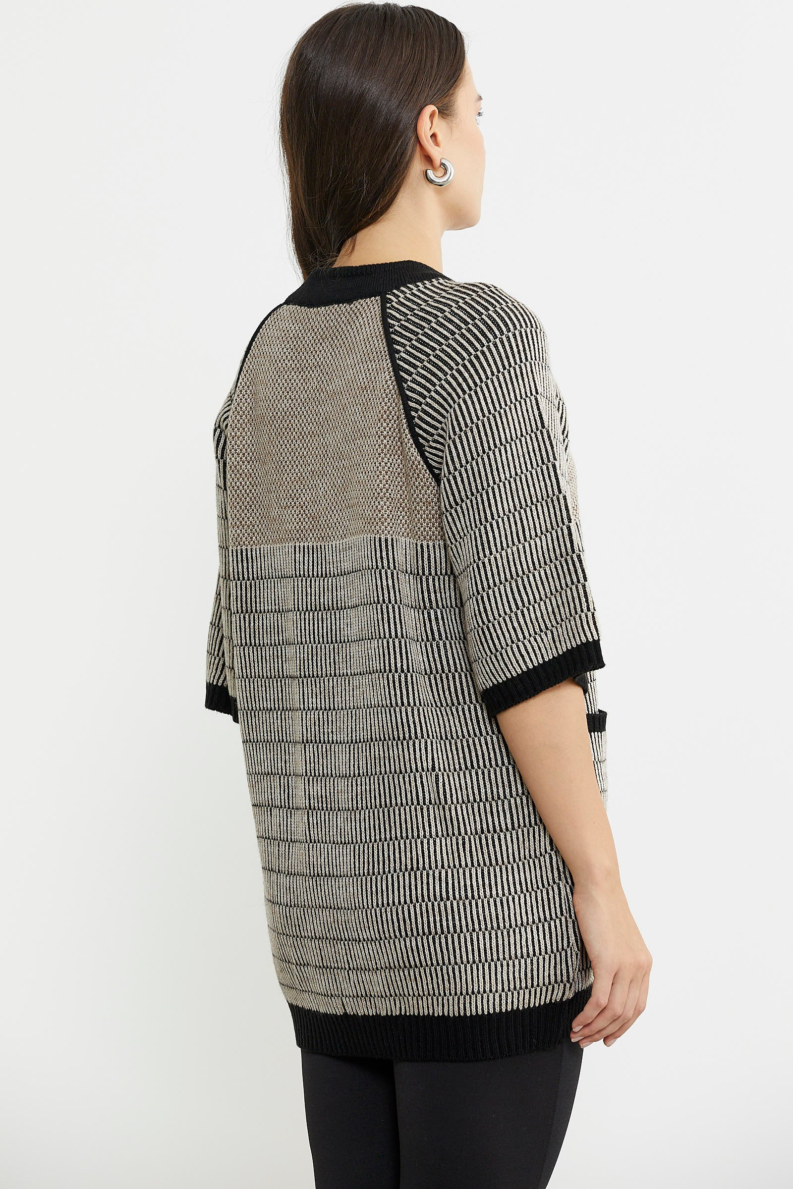 Kısa Kol Çıt Çıtlı Uzun Yünlü Triko Hırka - Siyah - Sementa