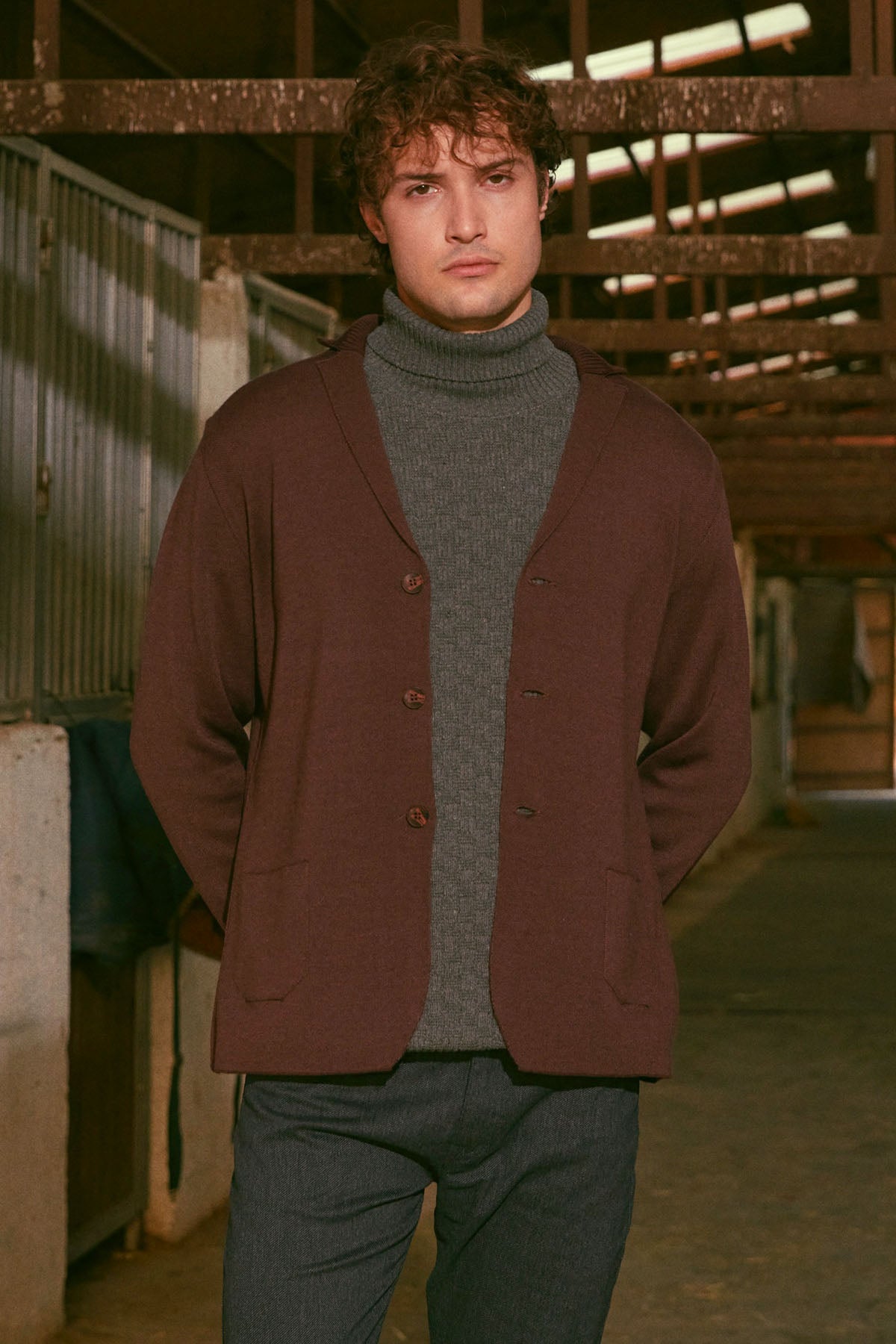 Klasik Cep Detaylı Triko Ceket - Bordo (1) Sementa