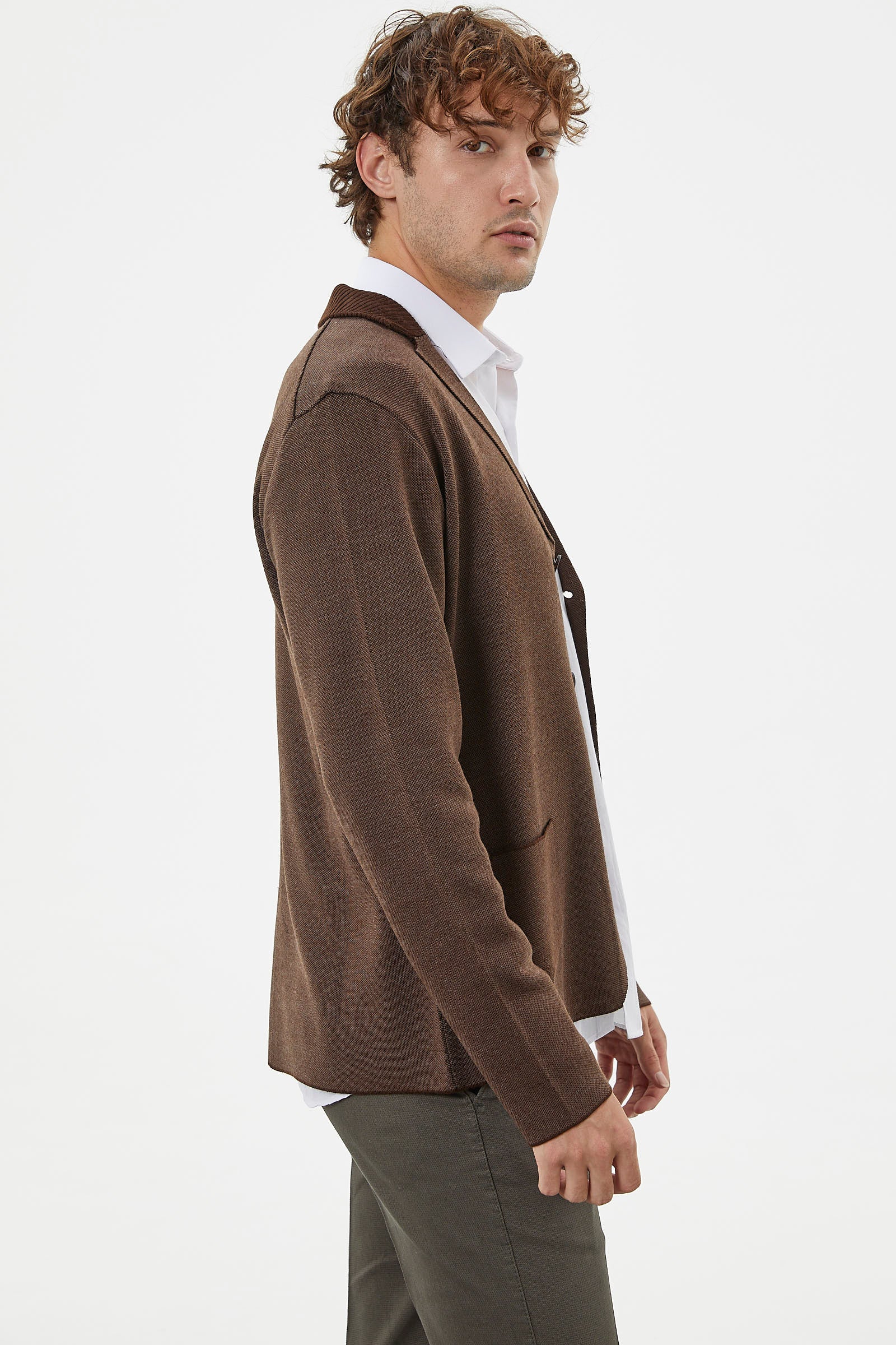 Klasik Cep Detaylı Triko Ceket - Kahve (4) Sementa