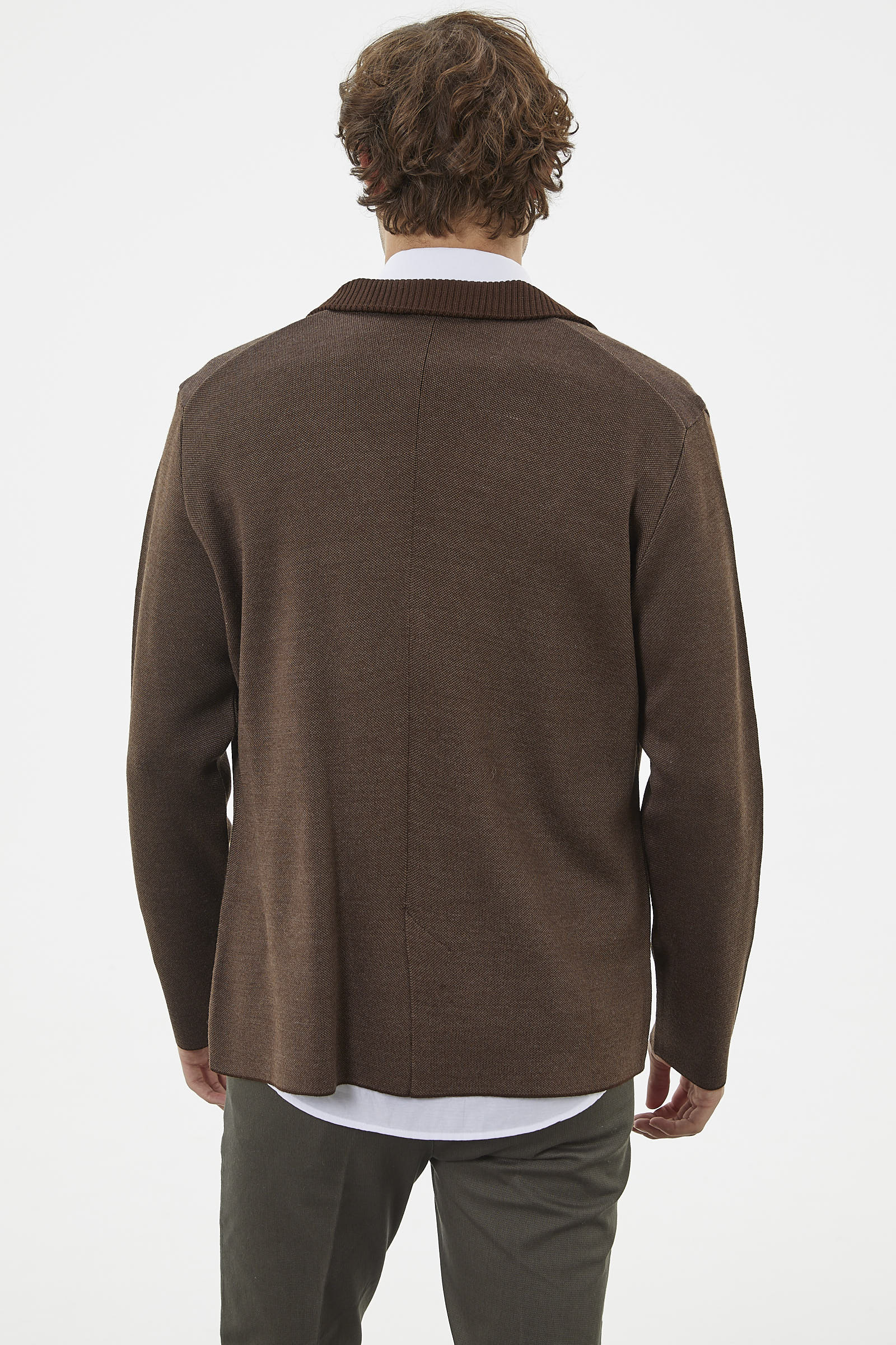 Klasik Cep Detaylı Triko Ceket - Kahve (5) Sementa