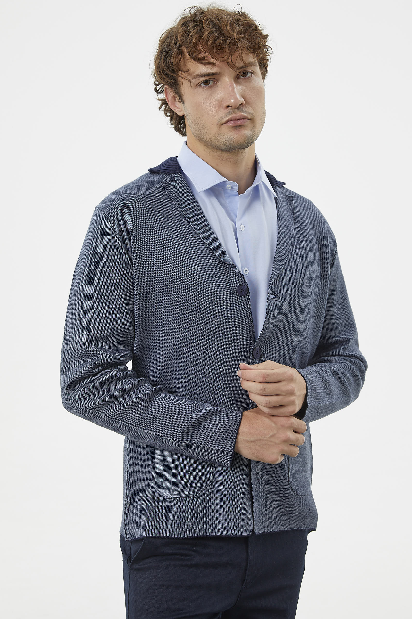 Klasik Cep Detaylı Triko Ceket - Lacivert (2) Sementa