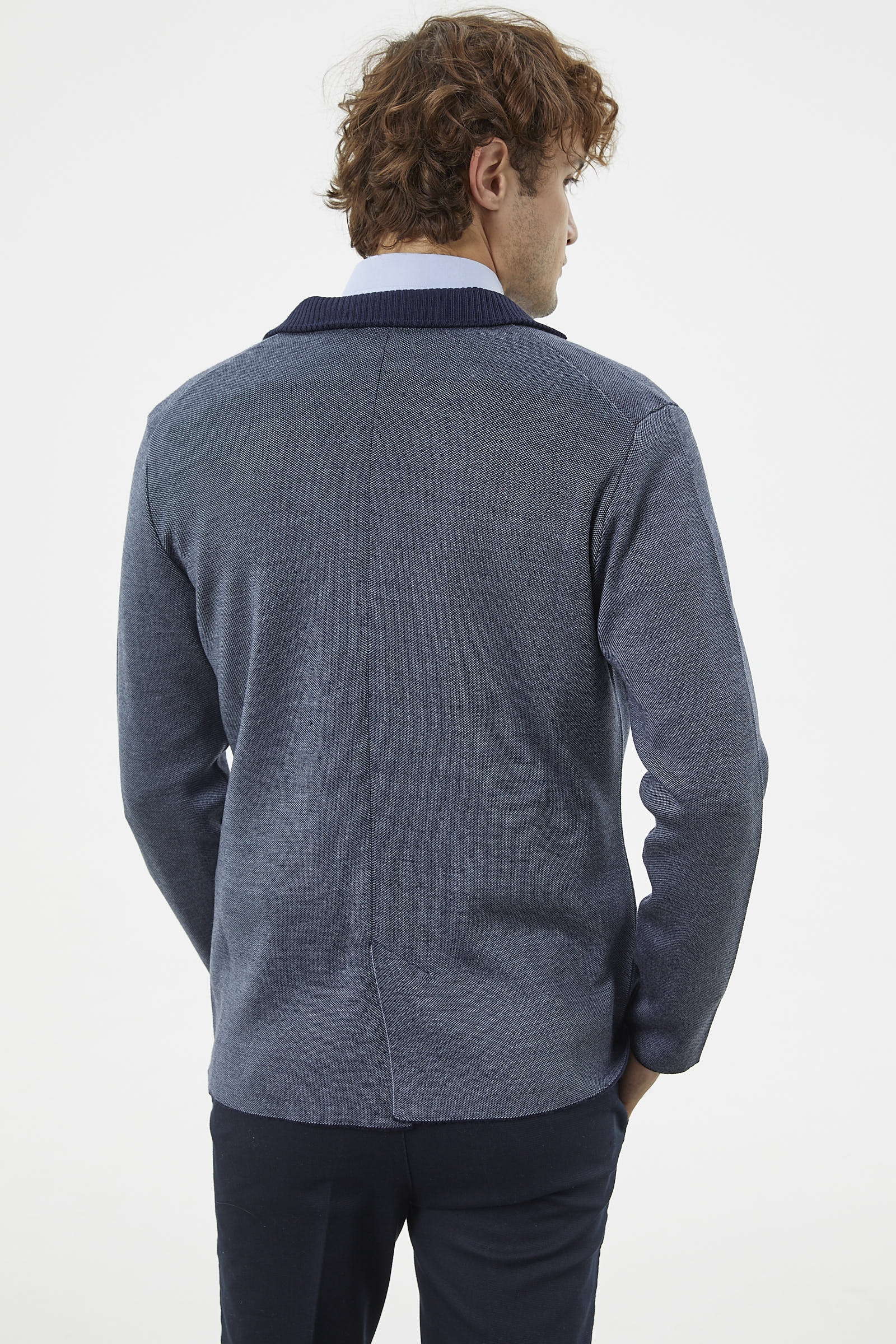 Klasik Cep Detaylı Triko Ceket - Lacivert (5) Sementa