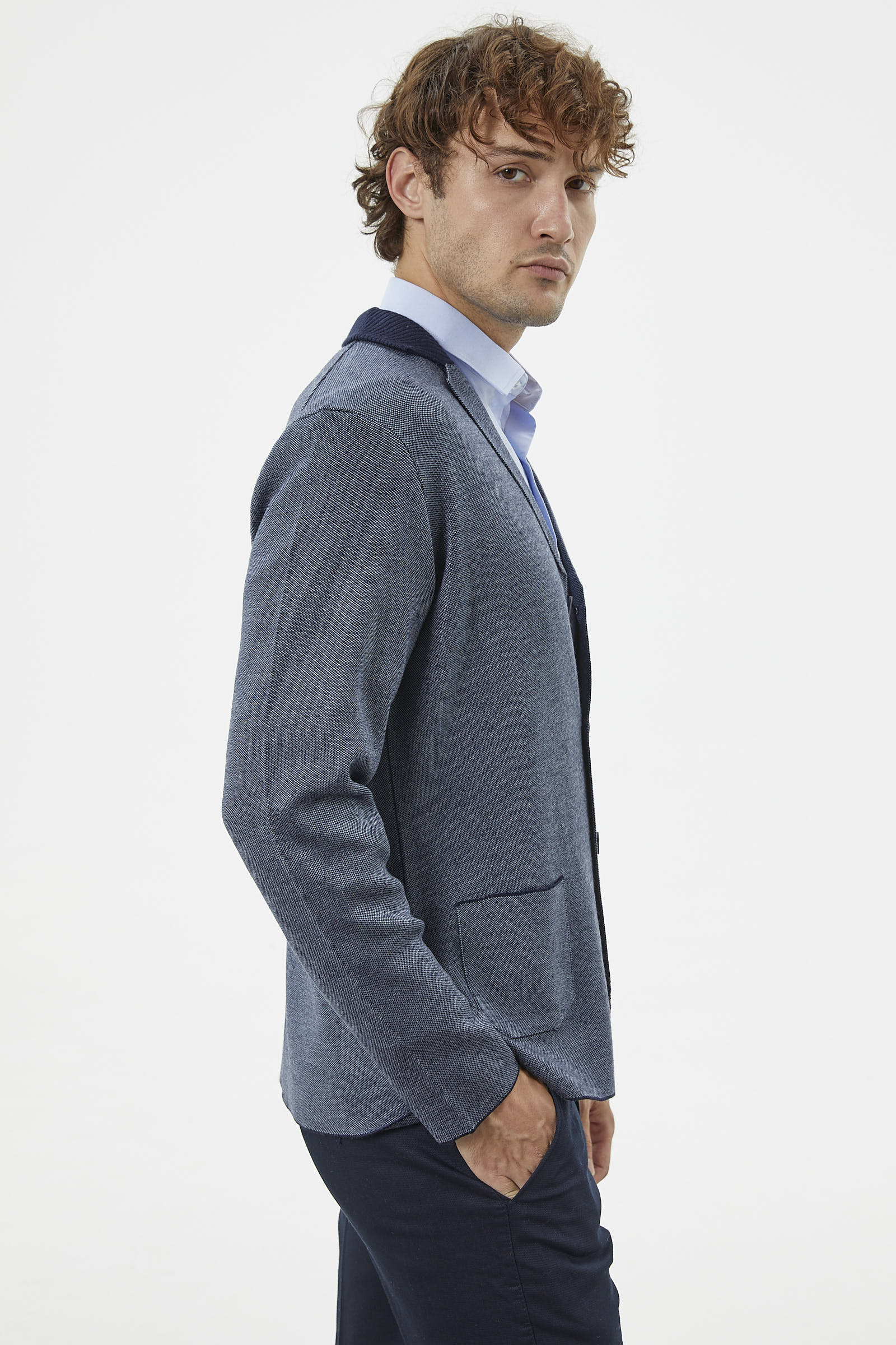 Klasik Cep Detaylı Triko Ceket - Lacivert (4) Sementa