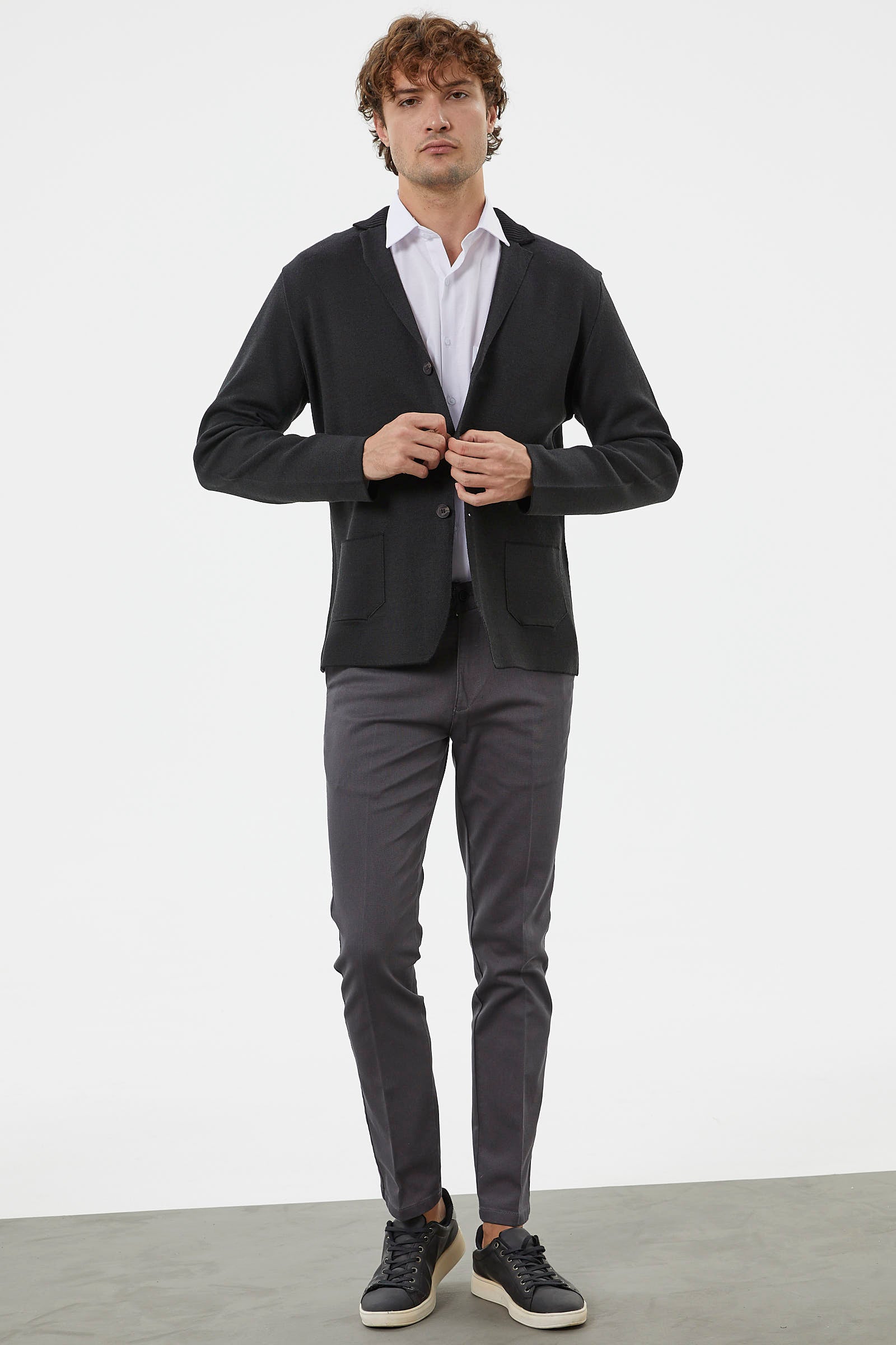 Klasik Cep Detaylı Triko Ceket - Siyah (3) Sementa