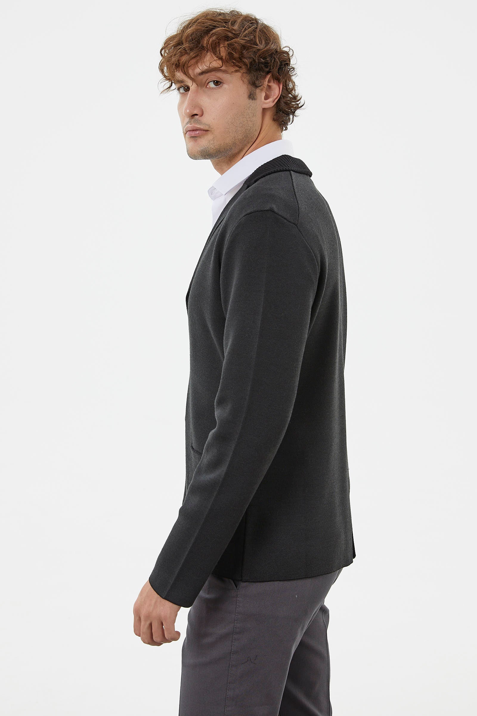 Klasik Cep Detaylı Triko Ceket - Siyah (4) Sementa