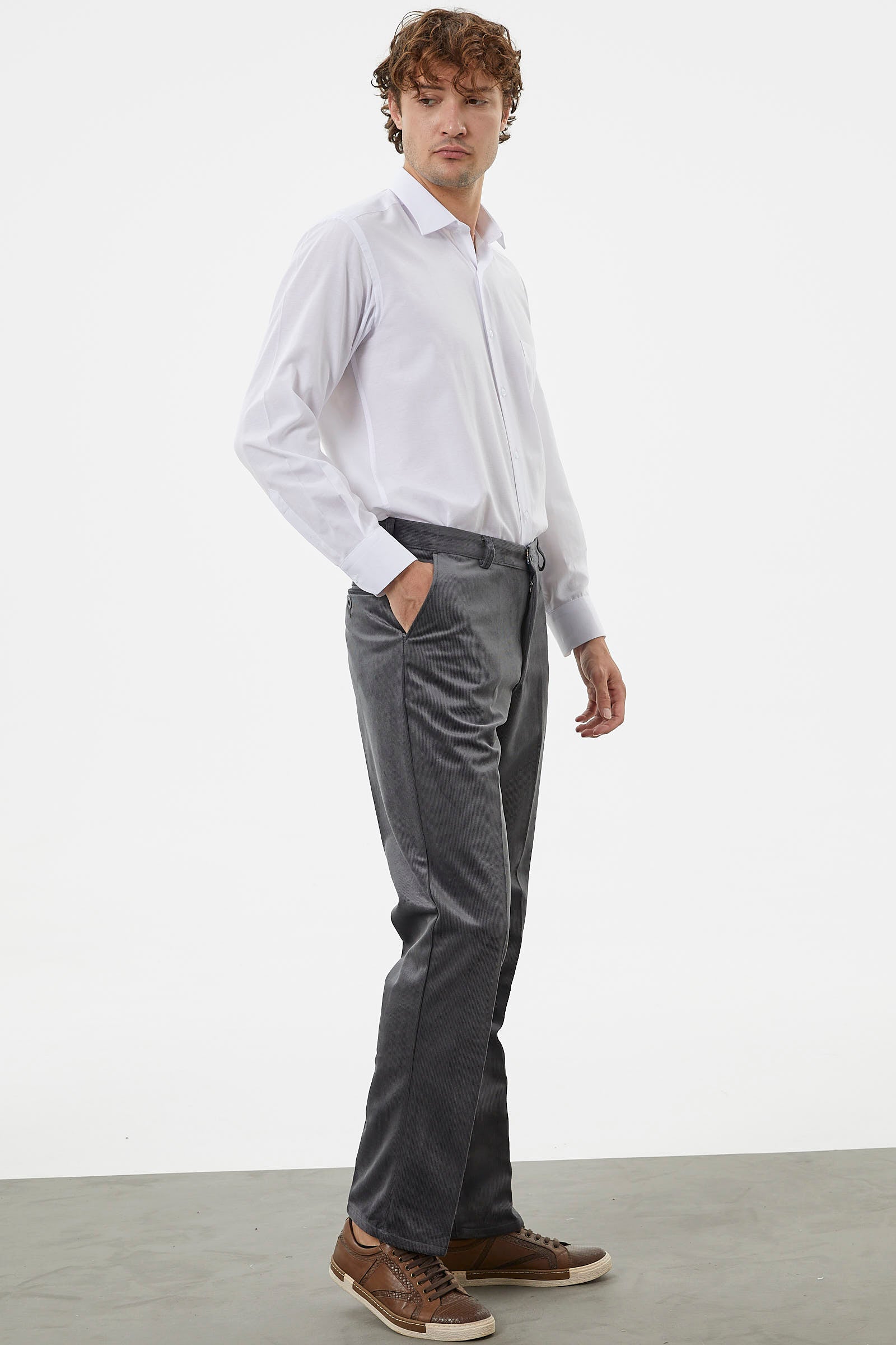 Klasik Chino Kadife Pantolon - Gri (2) Sementa