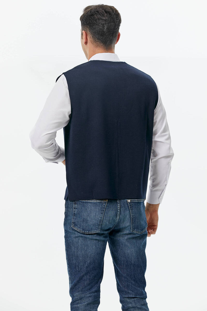 Klasik Triko Düğmeli Triko Yelek - Lacivert (4) Sementa
