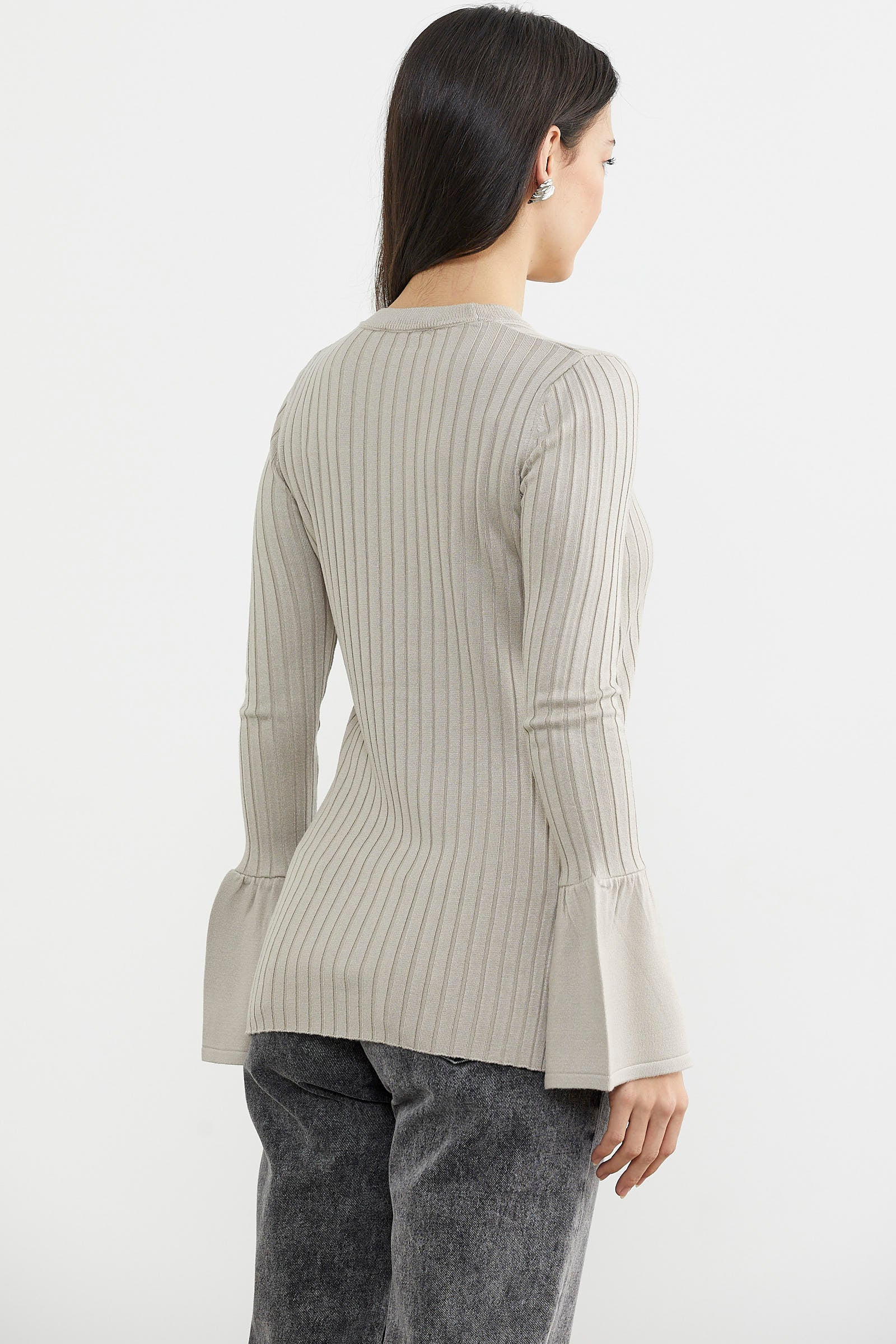 Kol Detaylı Derbili Triko Kazak - Vizon (5) Sementa