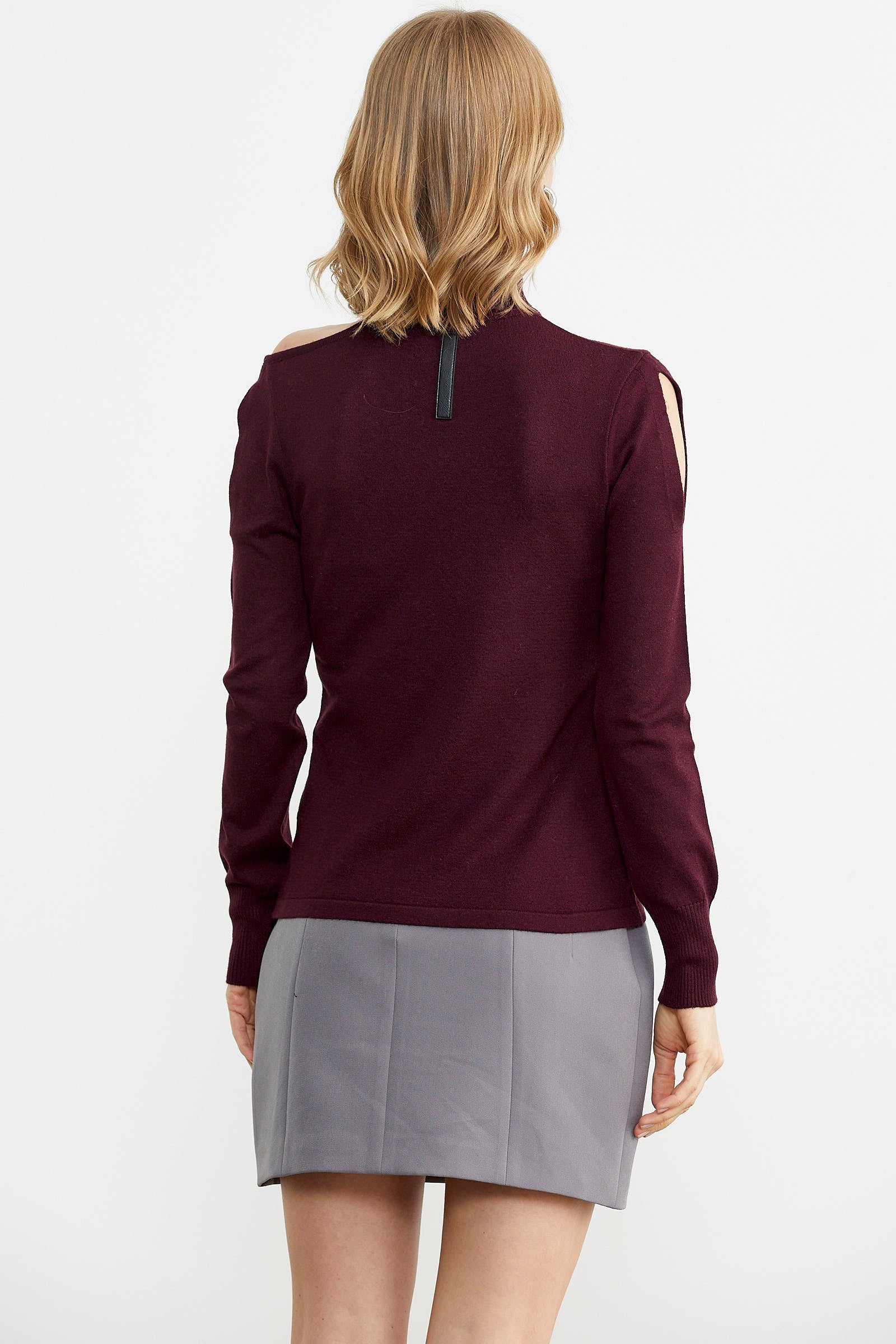 Kol Detaylı Triko Kazak - Bordo (4) Sementa