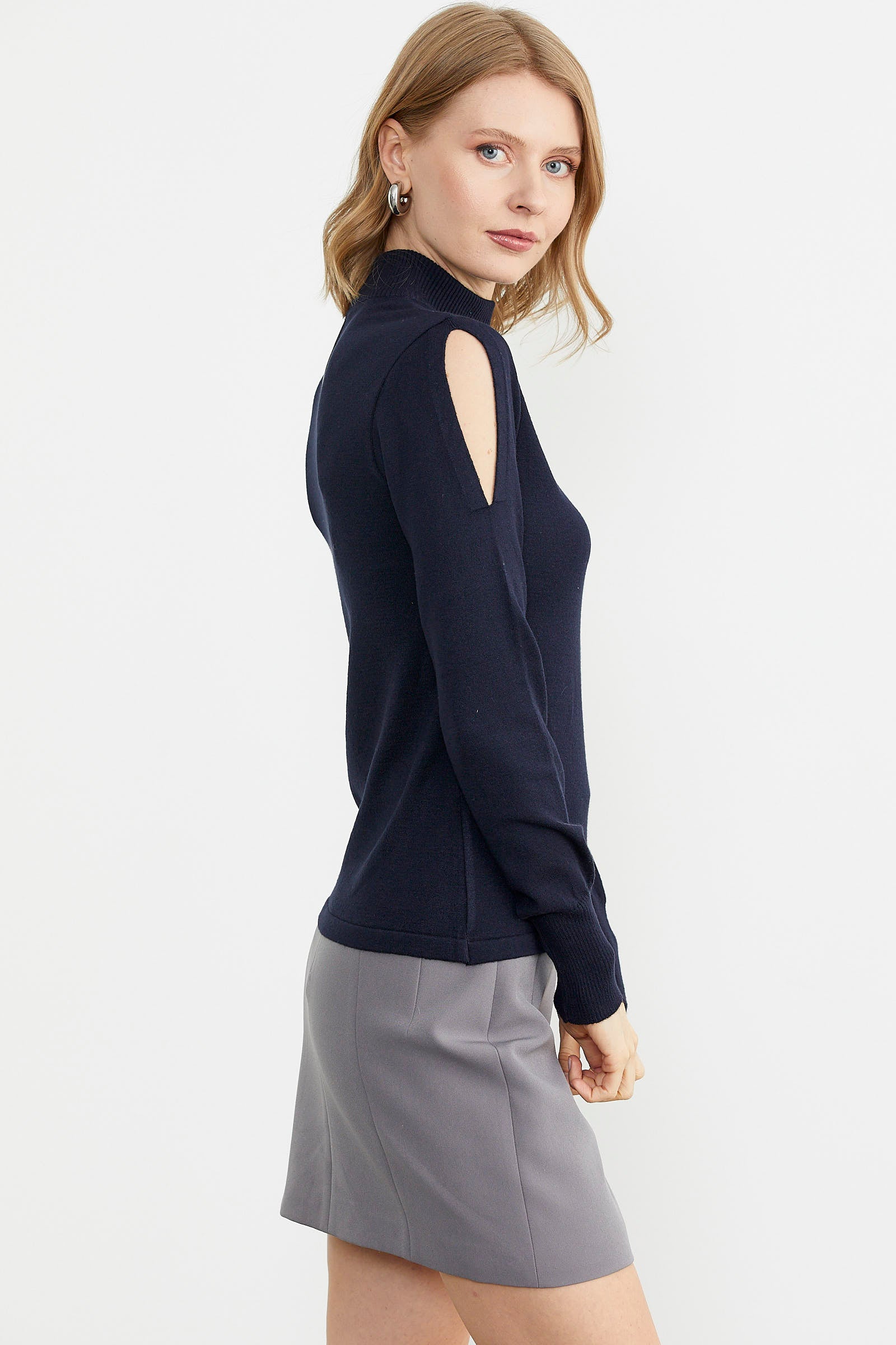 Kol Detaylı Triko Kazak - Lacivert (5) Sementa